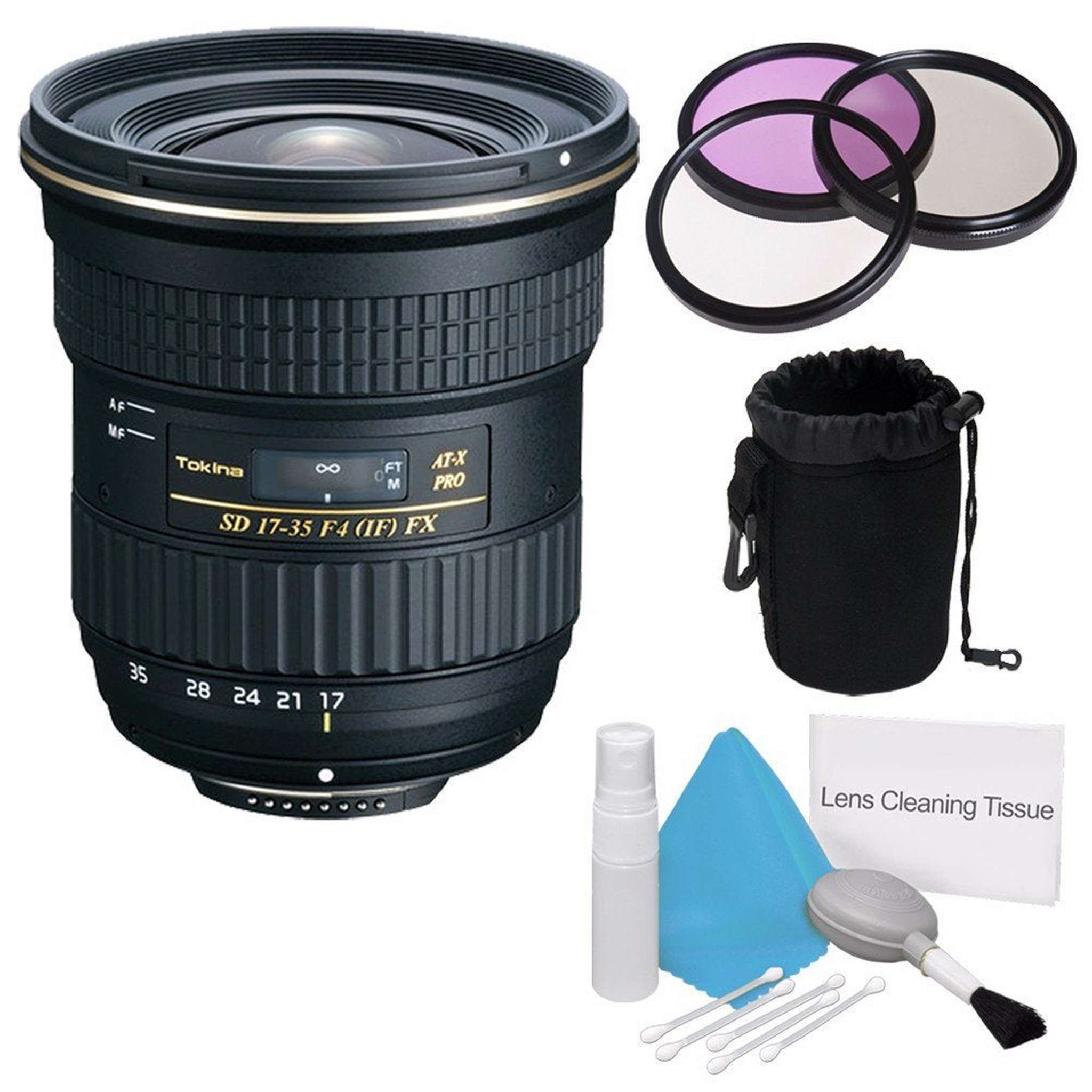Tokina 17-35mm f/4 Pro FX Lens for Canon Cameras International Model +Deluxe Cleaning Kit + 82mm 3 Piece Filter Kit + Tokina