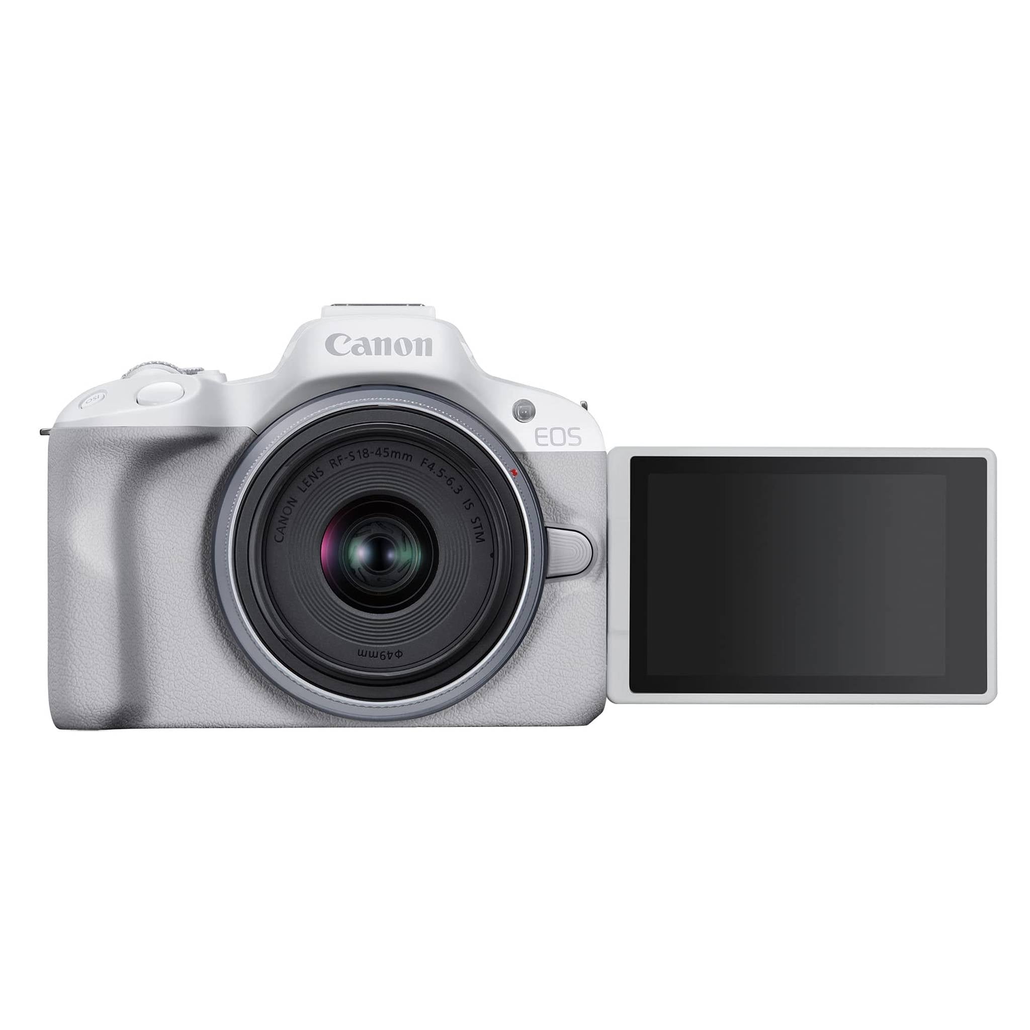 Canon EOS R50 Mirrorless Vlogging Camera White w/RF-S18-45mm F4.5-6.3 is STM Lens, 24.2 MP, 4K Video, Subject Detection & Tracking, Compact, Smartphone Connection, Content Creator Canon