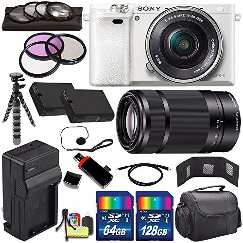 Sony Alpha a6000 Mirrorless Digital Camera with 16-50mm Lens White + Sony E 55-210mm f/4.5-6.3 OSS E-Mount Lens 196GB - Used Sony