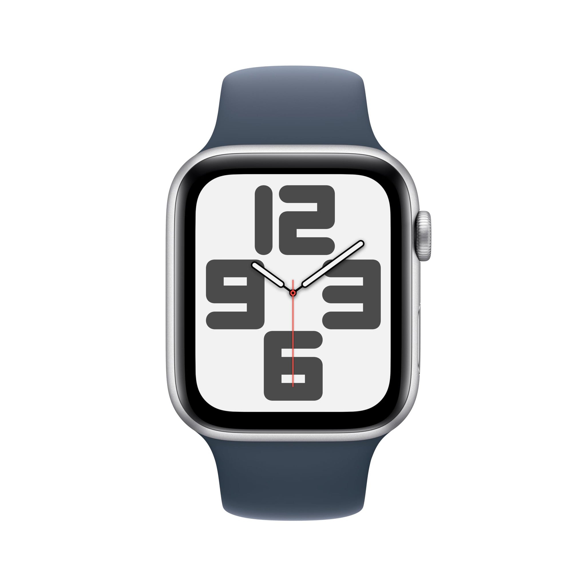 Apple Watch SE 2nd Gen GPS 44mm Smartwatch with Silver Aluminum Case with Storm Blue Sport Band S/M. Fitness & Sleep Tracker, Crash Detection, Heart Rate Monitor Apple
