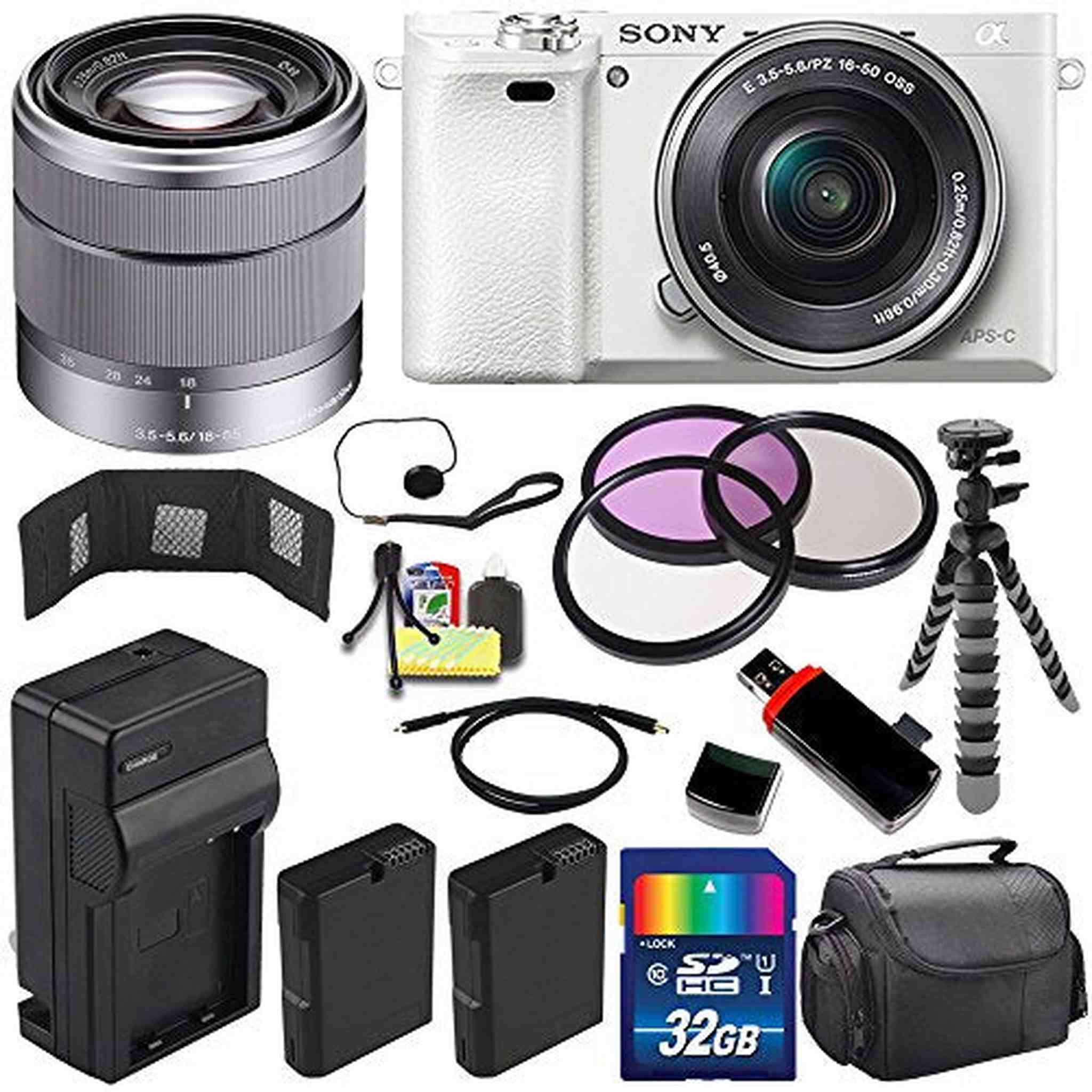 Sony Alpha a6000 Mirrorless Digital Camera with 16-50mm Lens White + Sony SEL 1855 18-55mm Zoom Lens + 32GB Bundle 14 Sony