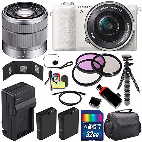 Sony Alpha a5100 Mirrorless Digital Camera with 16-50mm Lens White + Sony SEL 1855 18-55mm Zoom Lens + 32GB Bundle 14 Sony