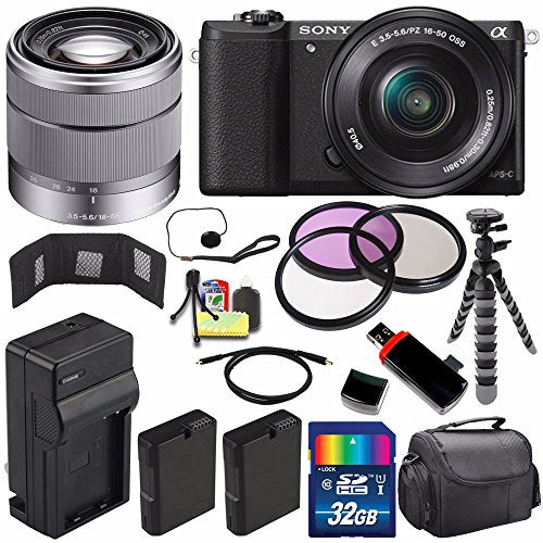 Sony Alpha a5100 Mirrorless Digital Camera with 16-50mm Lens Black + Sony SEL 1855 18-55mm Zoom Lens + 32GB Bundle 14 SONY