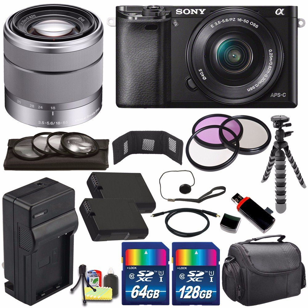 Sony Alpha a6000 Mirrorless Digital Camera with 16-50mm Lens Black + Sony SEL 1855 18-55mm Zoom Lens + 196GB Bundle 18 Sony