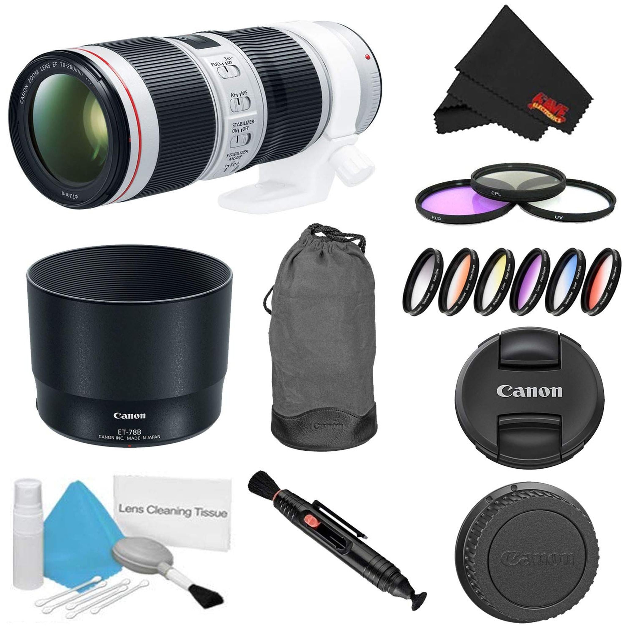 Canon EF 70-200mm f/4L is II USM Lens Bundle w/ 3 Piece Filter Kit Color Multicoated 6 Piece Filter Kit International M Canon