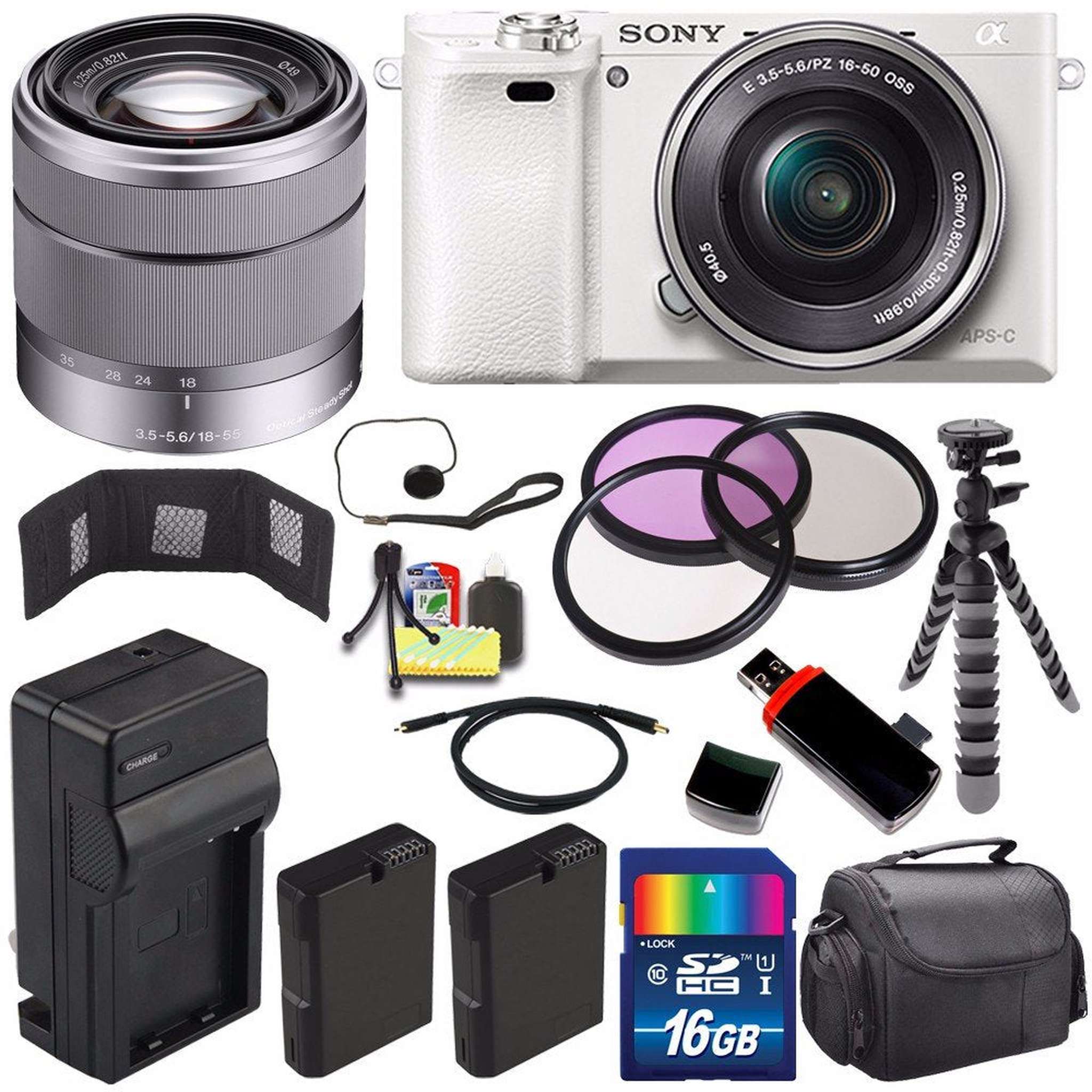Sony Alpha a6000 Mirrorless Digital Camera with 16-50mm Lens White + Sony SEL 1855 18-55mm Zoom Lens + 16GB Bundle 13 Sony