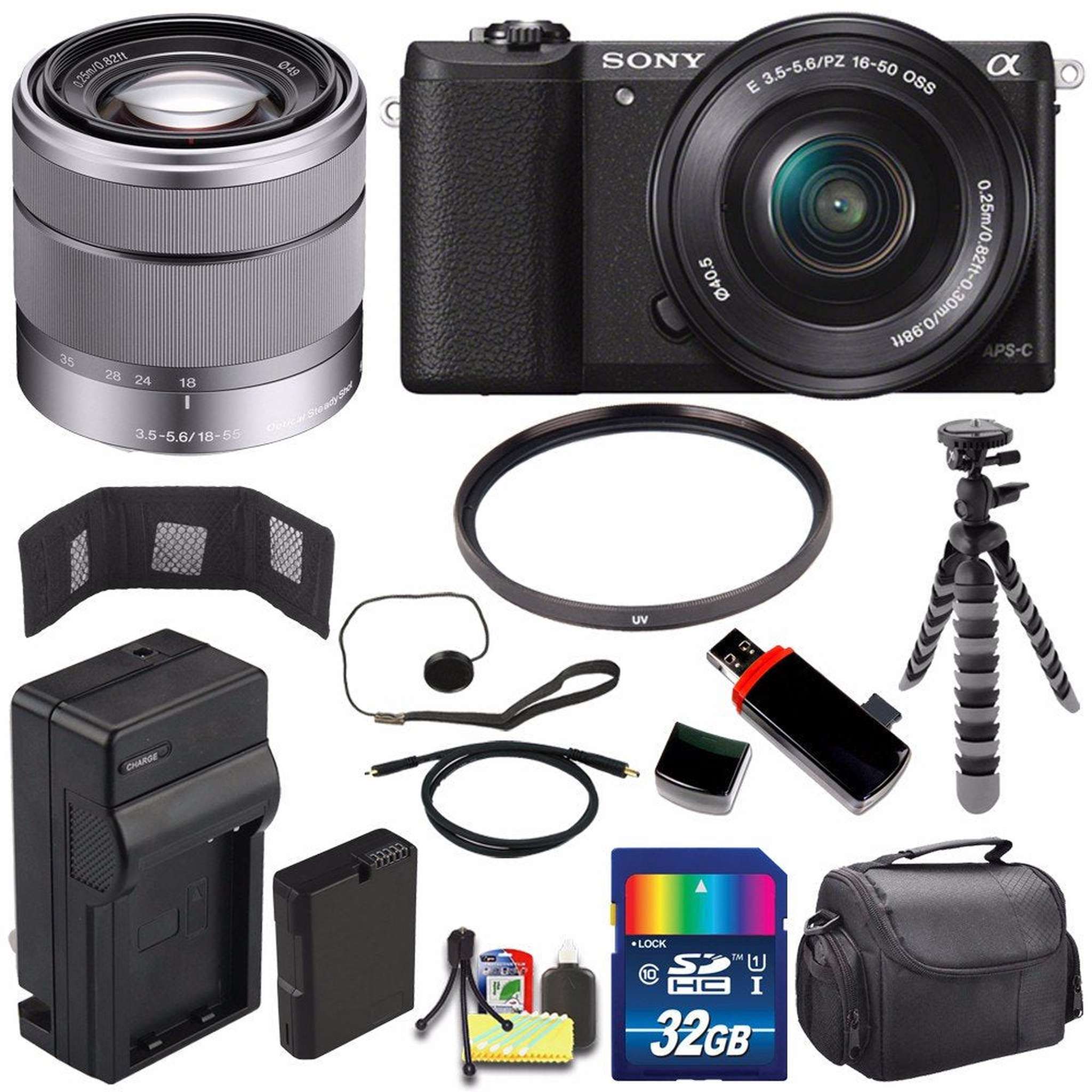 Sony Alpha a5100 Mirrorless Digital Camera with 16-50mm Lens Black + Sony SEL 1855 18-55mm Zoom Lens + 32GB Bundle 11 SONY