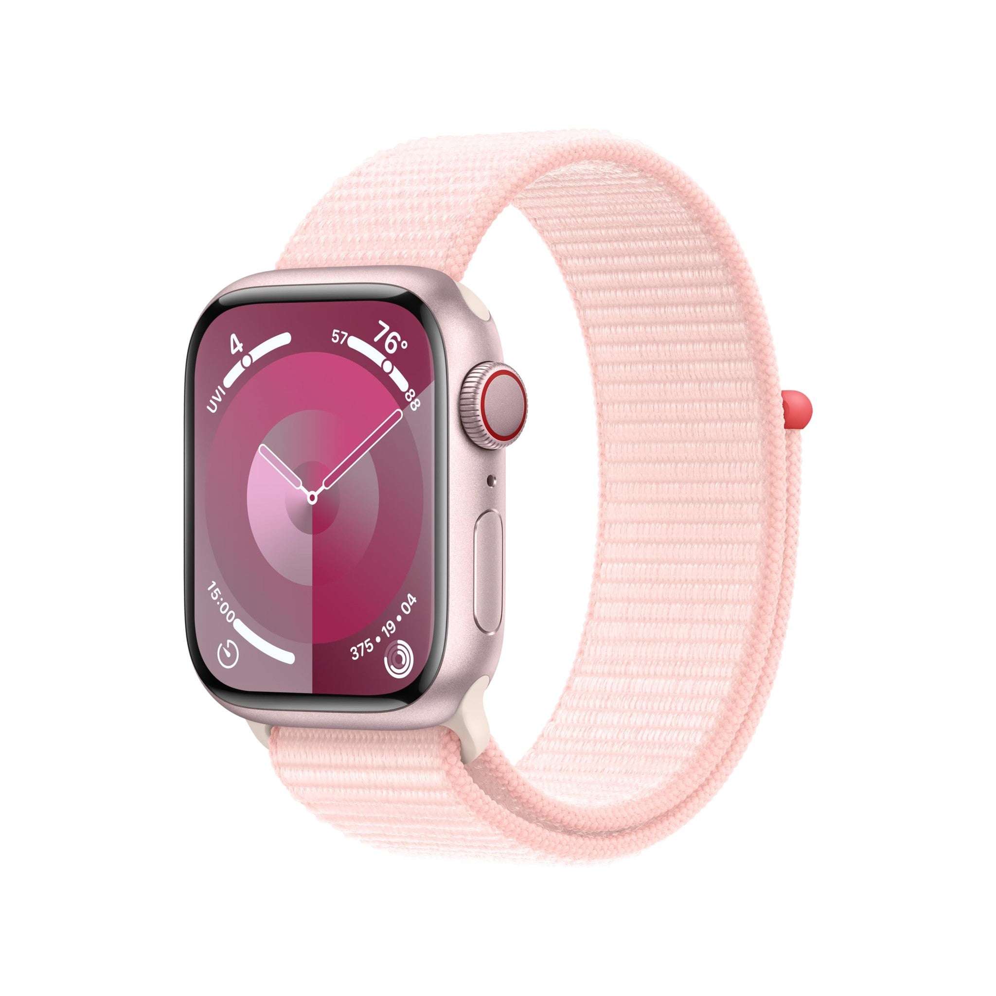 Apple Watch Series 9 GPS + Cellular 41mm Smartwatch with Pink Aluminum Case with Pink Sport Loop. Carbon Neutral Apple