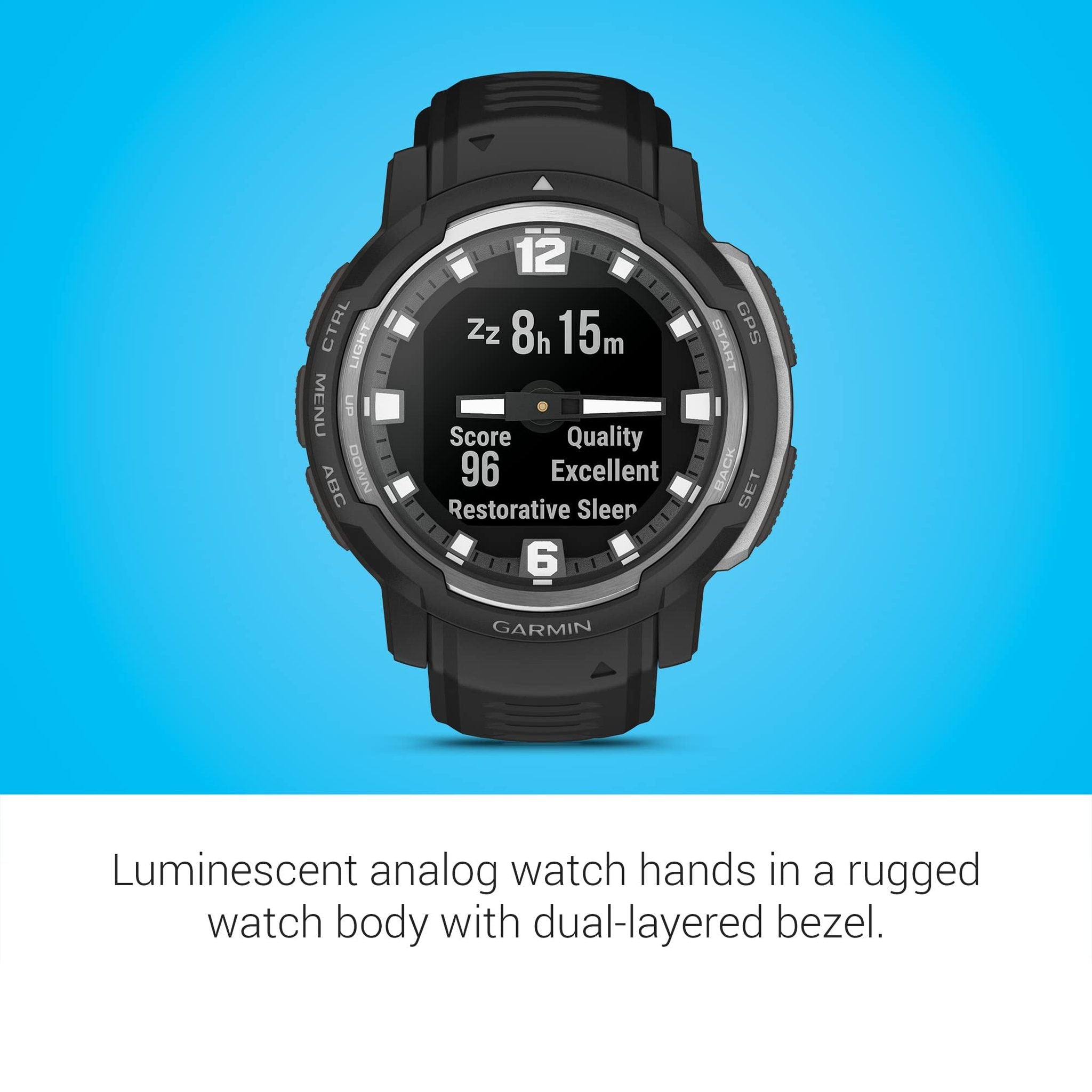 Garmin Instinct Crossover, Rugged Hybrid Smartwatch, Analog Hands and Digital Display, Black Garmin