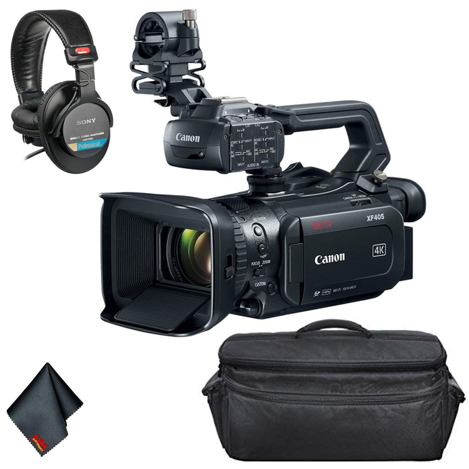 Canon XF405 4K UHD 60P Camcorder with Dual Pixel Autofocus (2212C002) Bundle with Carrying Case + Sony MDR-7506 Headphon