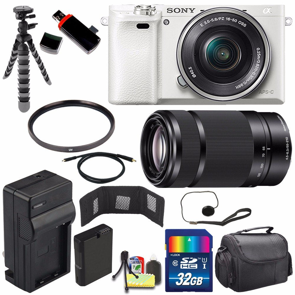 Sony Alpha a6000 Mirrorless Digital Camera with 16-50mm Lens White + Sony E 55-210mm f/4.5-6.3 OSS E-Mount Lens 32GB B - Used Sony