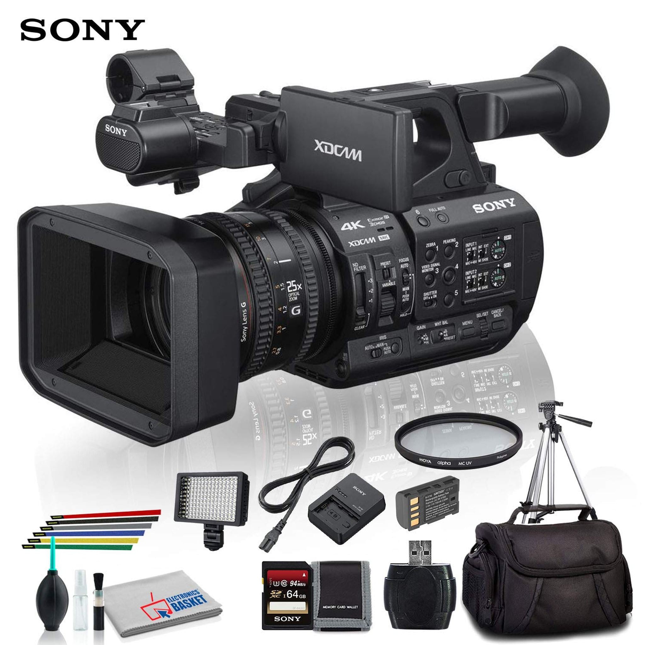 Sony PXW-Z190V 4K XDCAM Camcorder With Tripod, Padded Case, LED Light, 64GB Memory Card and More Starter Bundle Sony