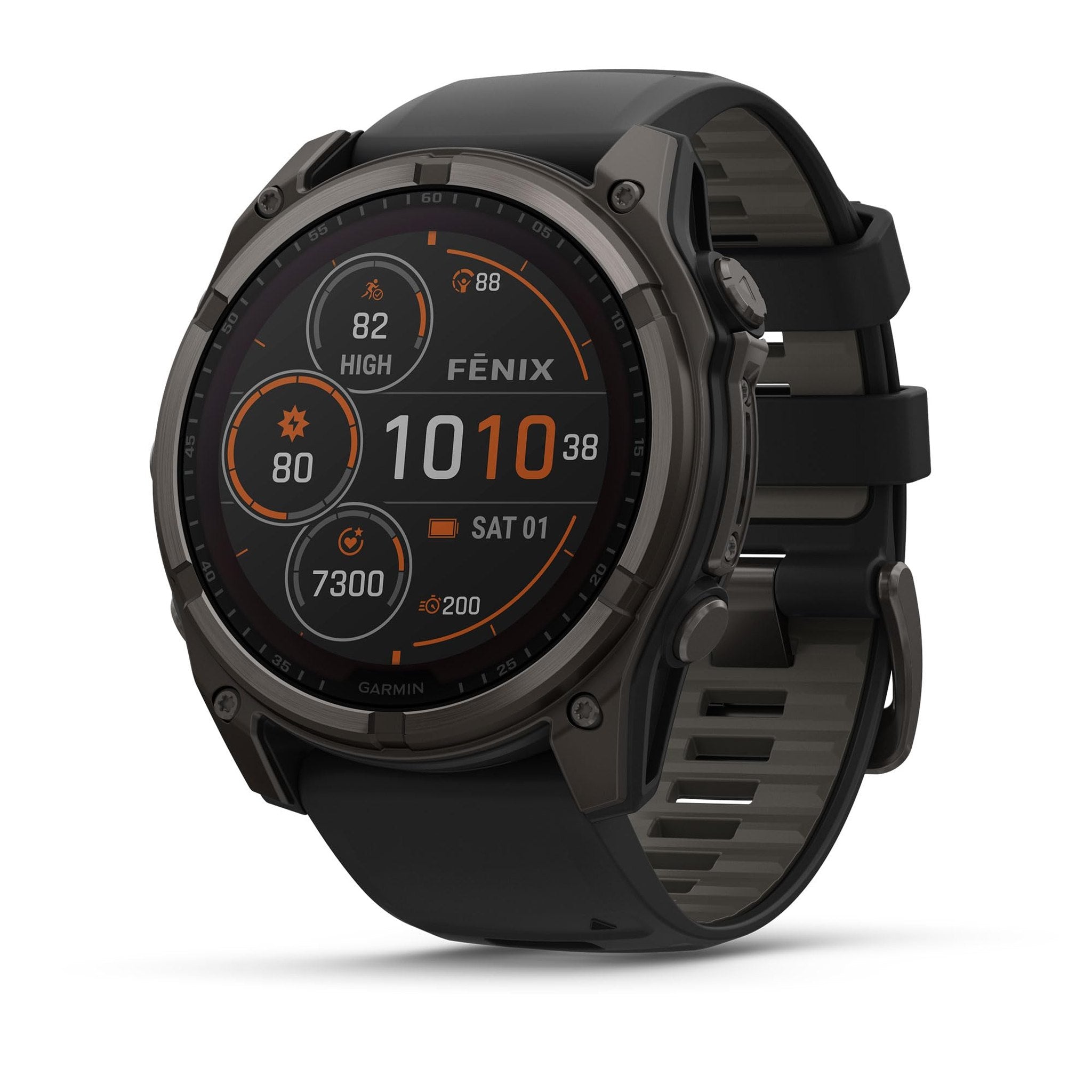 Garmin fēnix® 8 - 51 mm, Solar, AMOLED, Sapphire, Premium Multisport GPS Smartwatch, Long-Lasting Battery Life, Dive-Rated, Built-in LED Flashlight, Carbon Gray DLC Titanium with Pebble Gray Band Garmin