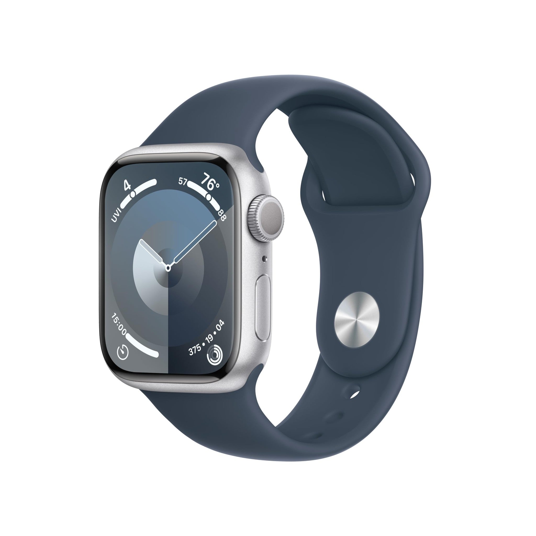 Apple Watch Series 9 GPS 41mm Smartwatch with Silver Aluminum Case with Storm Blue Sport Band S/M. Apple
