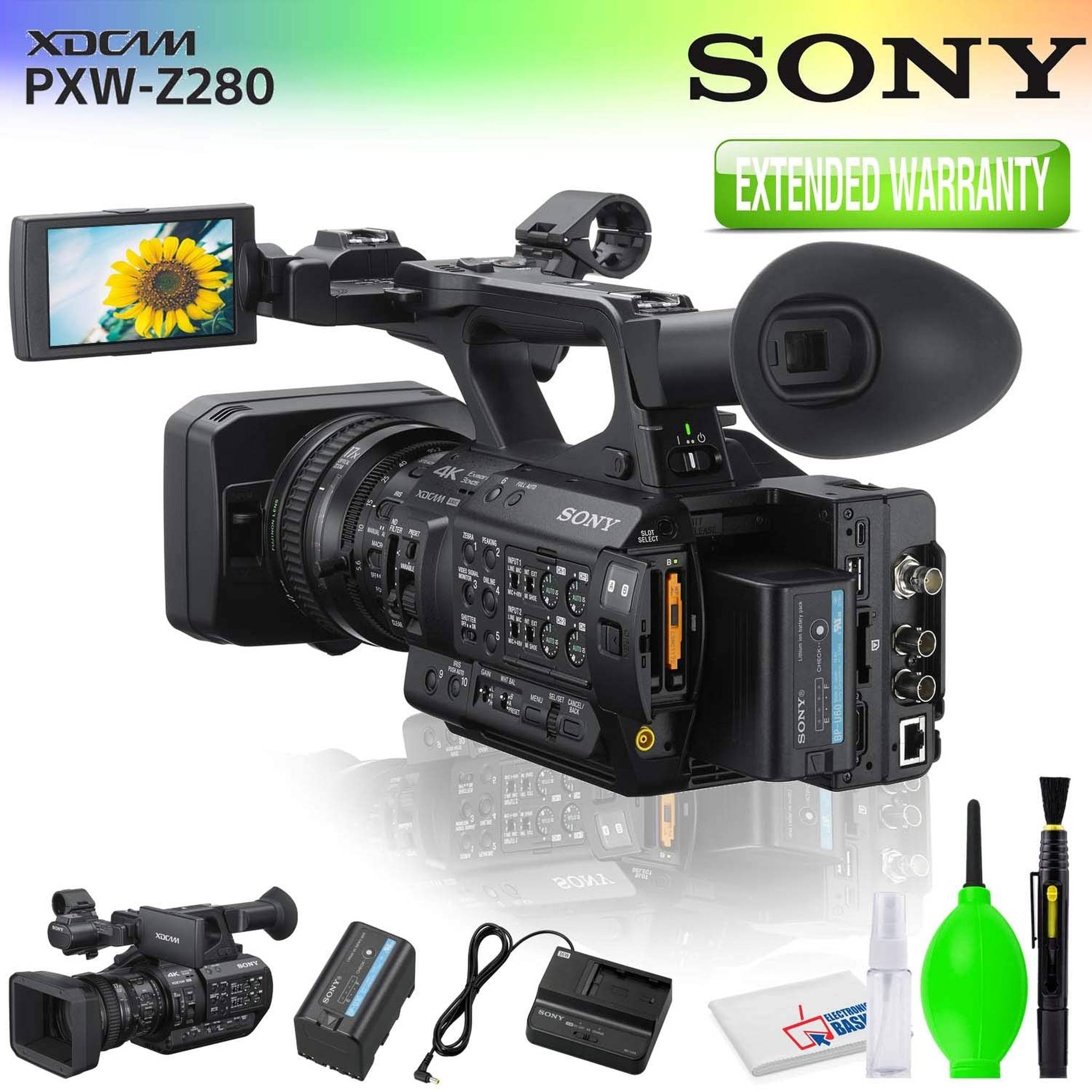 Sony PXW-Z280 4K 3-CMOS 1/2" Sensor XDCAM Camcorder Accessory Bundle with Cleaning Kit and Extended Warranty Sony