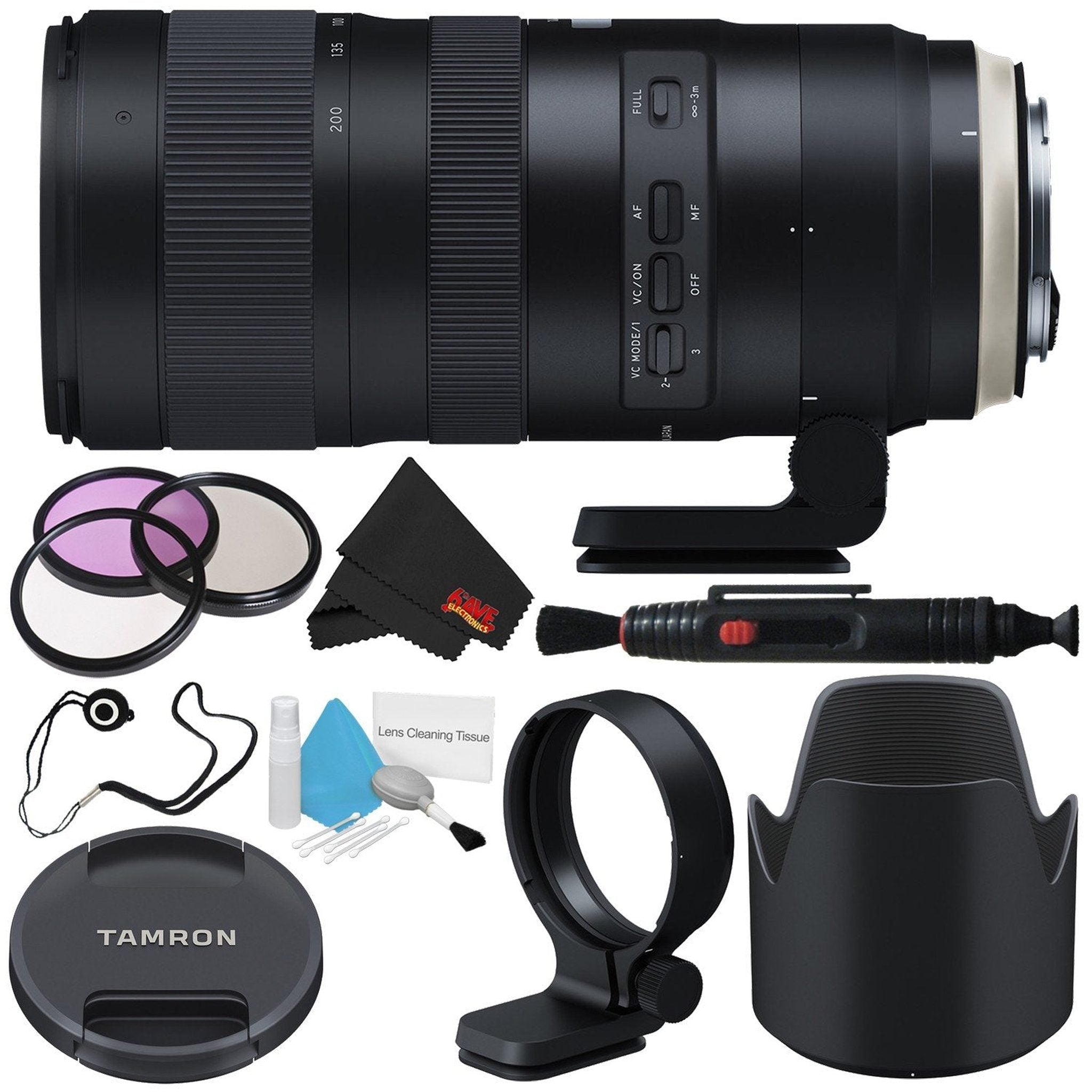 6Ave Tamron SP 70-200mm f/2.8 Di VC USD G2 Lens for Canon EF International Model + 77mm 3 Piece Filter Kit + Deluxe Cl Tamron