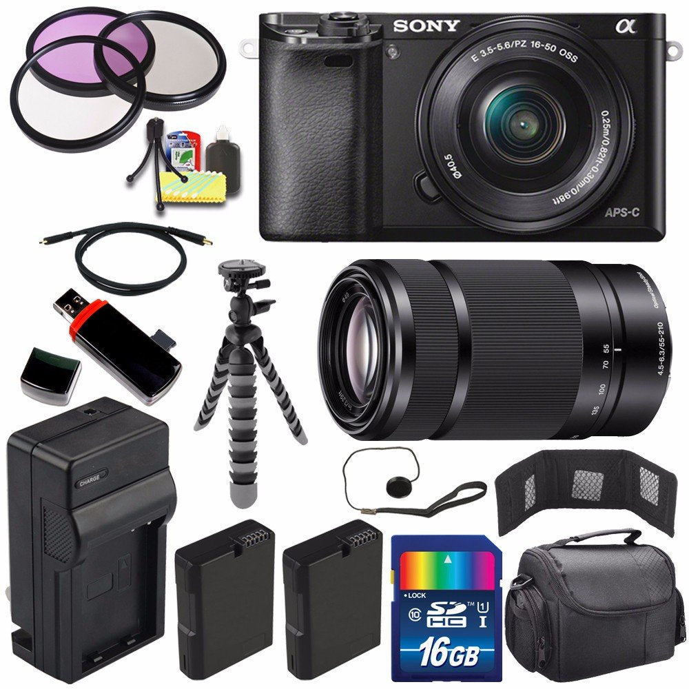 Sony Alpha a6000 Mirrorless Digital Camera with 16-50mm Lens Black + Sony E 55-210mm f/4.5-6.3 OSS E-Mount Lens 16GB B - Used Sony