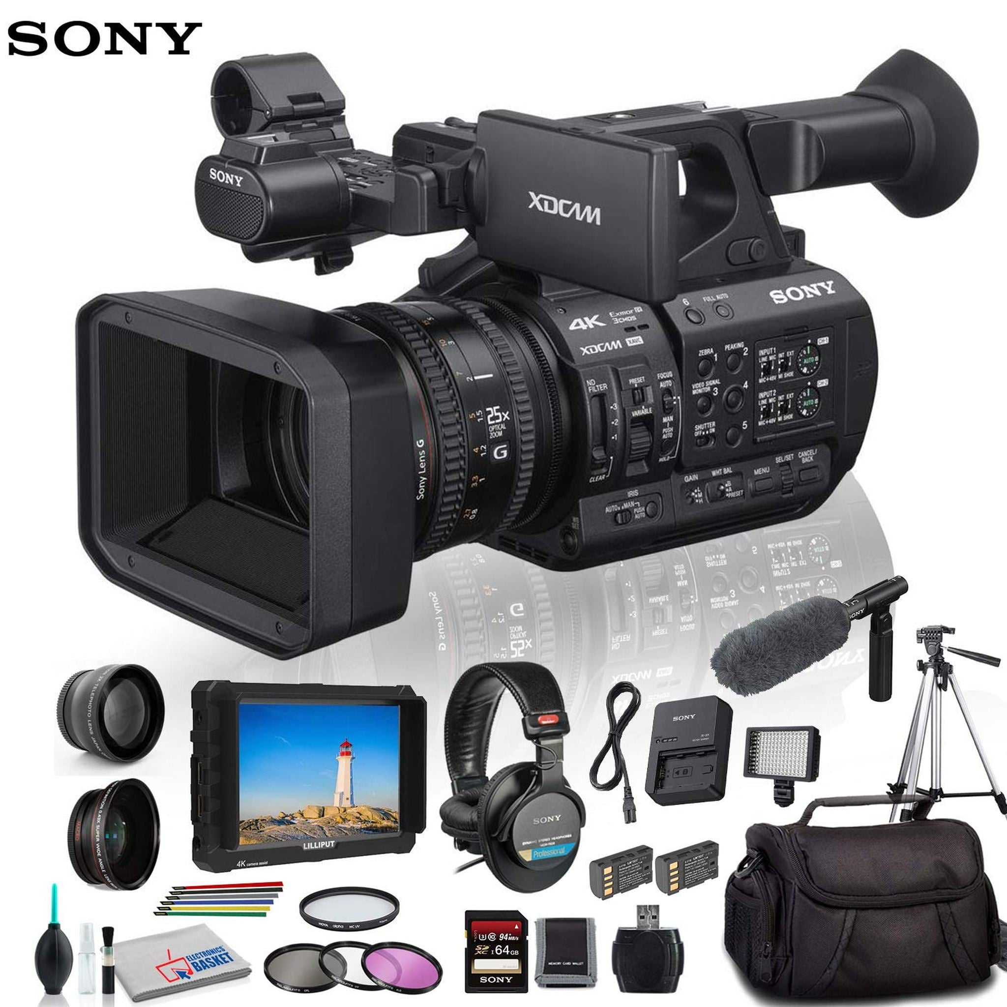 Sony PXW-Z190V 4K XDCAM Camcorder With Tripod, Padded Case, Sony Headphones External 4K Monitor and More Advanced Plus Bundle Sony