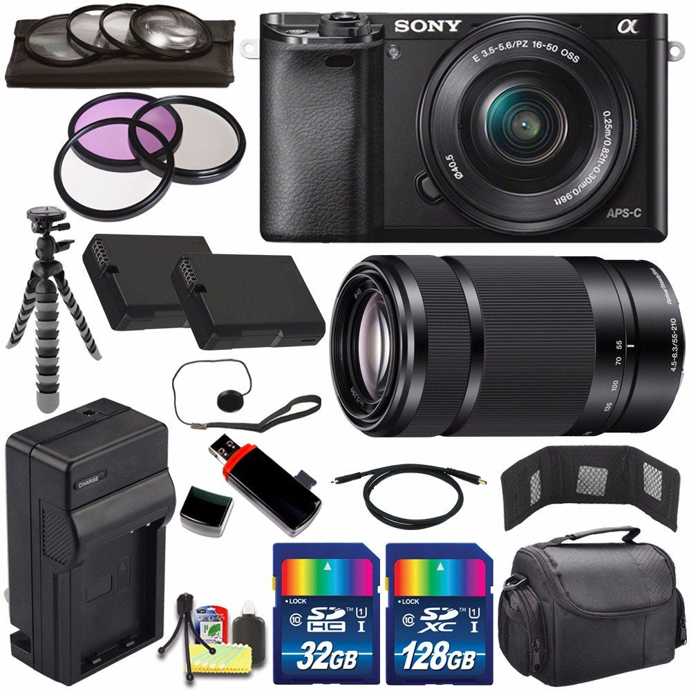 Sony Alpha a6000 Mirrorless Digital Camera with 16-50mm Lens Black + Sony E 55-210mm f/4.5-6.3 OSS E-Mount Lens 160GB - Used Sony