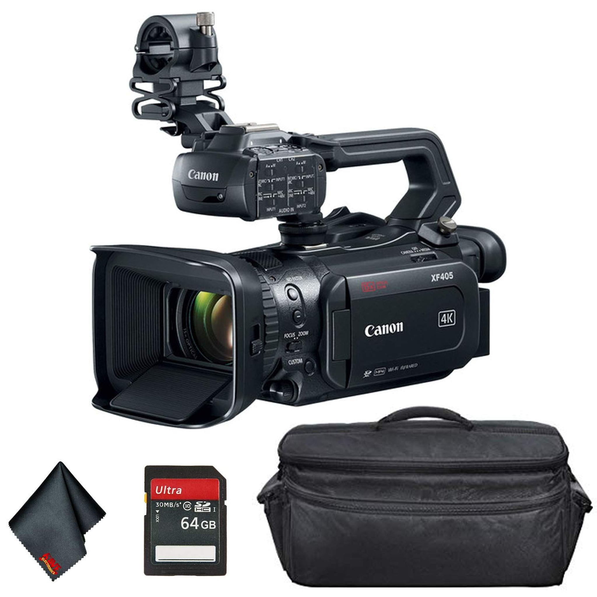 Canon XF405 4K UHD 60P Camcorder with Dual Pixel Autofocus (2212C002) Bundle with Carrying Case + 64GB Memory Card - Used