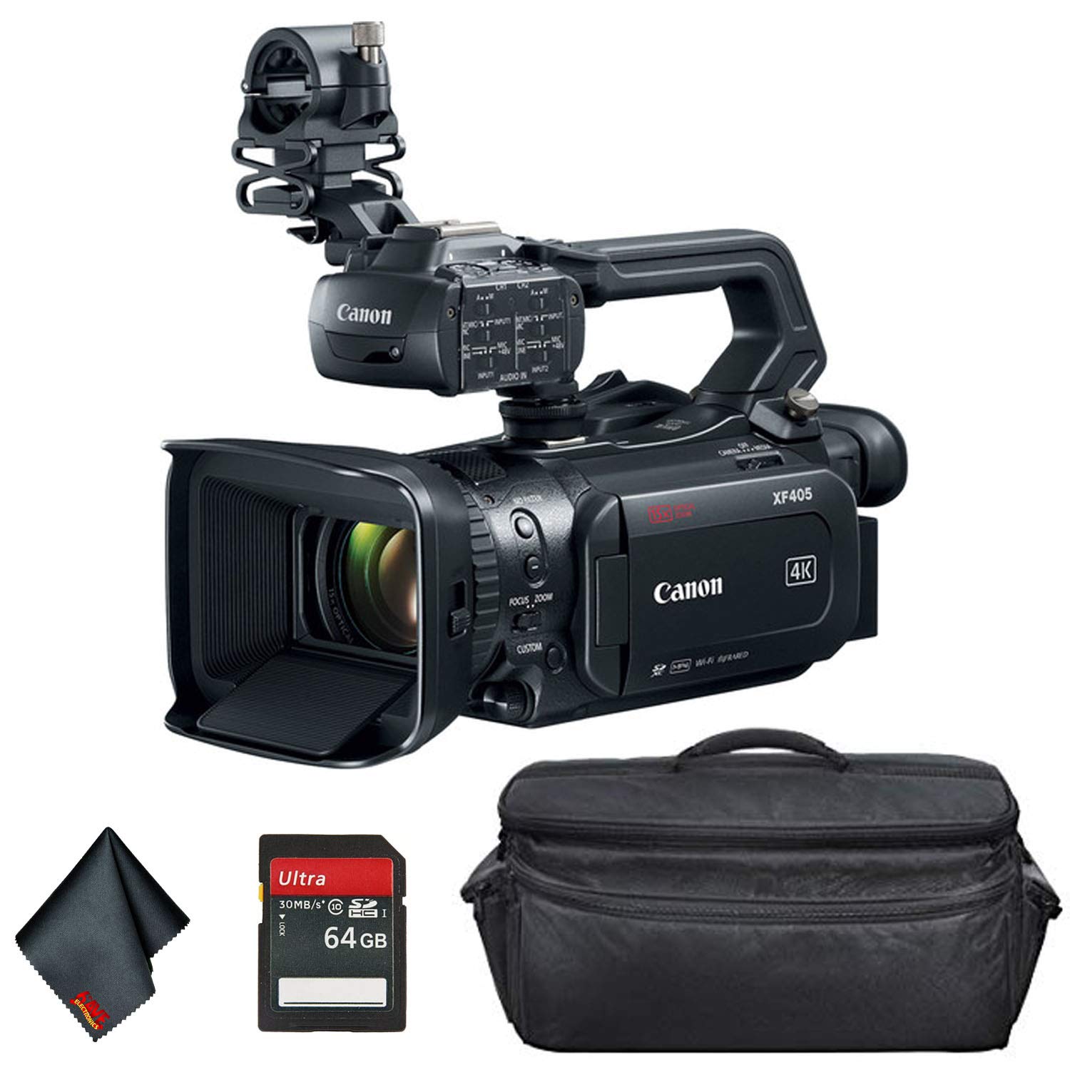Canon XF405 4K UHD 60P Camcorder with Dual Pixel Autofocus (2212C002) Bundle with Carrying Case + 64GB Memory Card