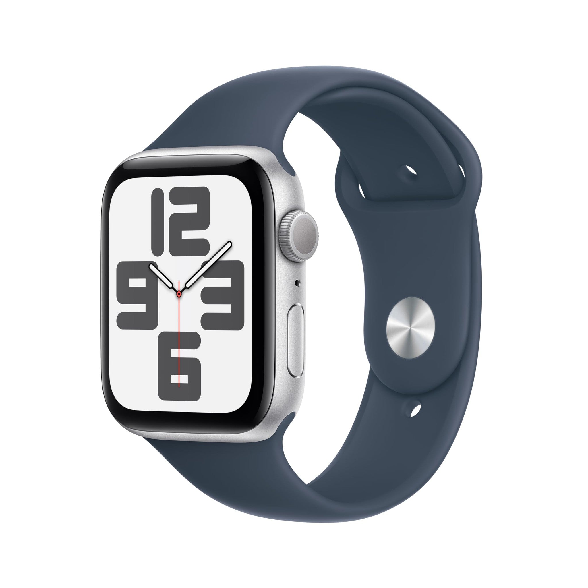 Apple Watch SE 2nd Gen GPS 44mm Smartwatch with Silver Aluminum Case with Storm Blue Sport Band S/M. Fitness & Sleep Tracker, Crash Detection, Heart Rate Monitor Apple