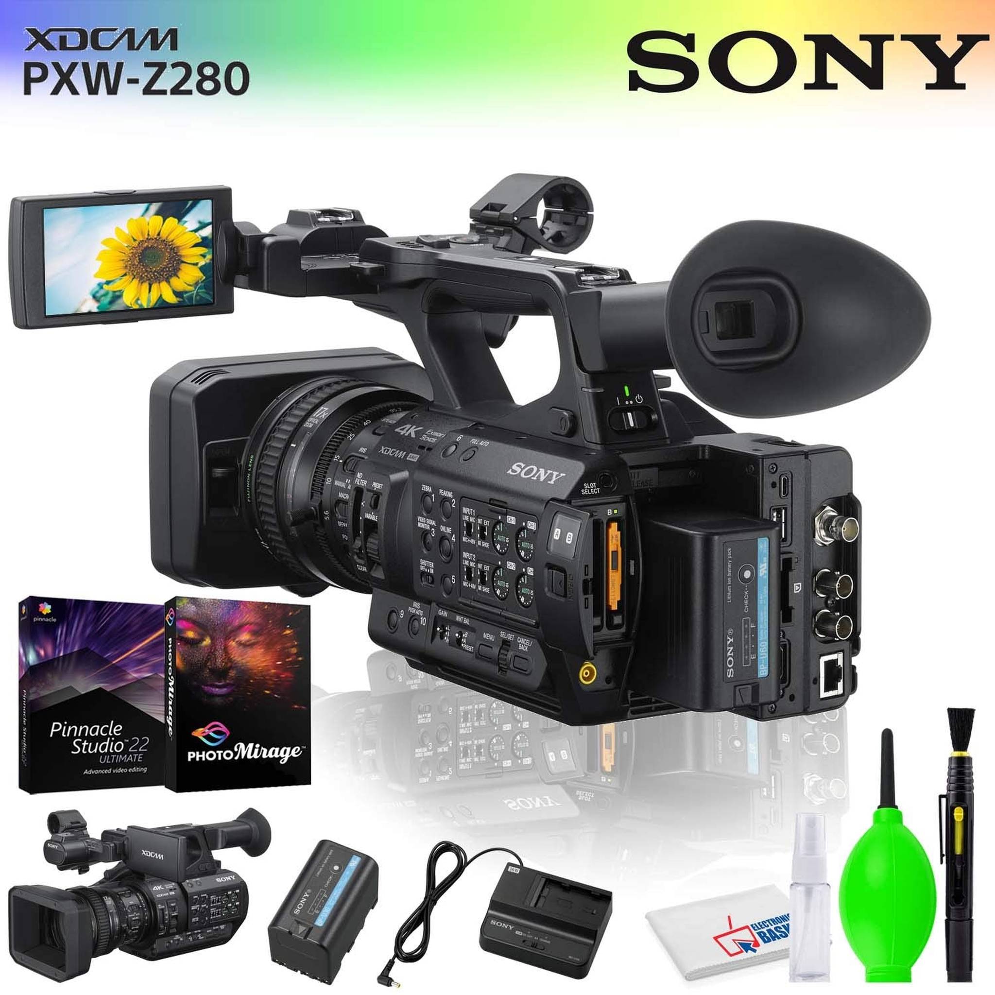 Sony PXW-Z280 4K 3-CMOS 1/2" Sensor XDCAM Camcorder Accessory Bundle with Editing Software and Cleaning Kit Sony