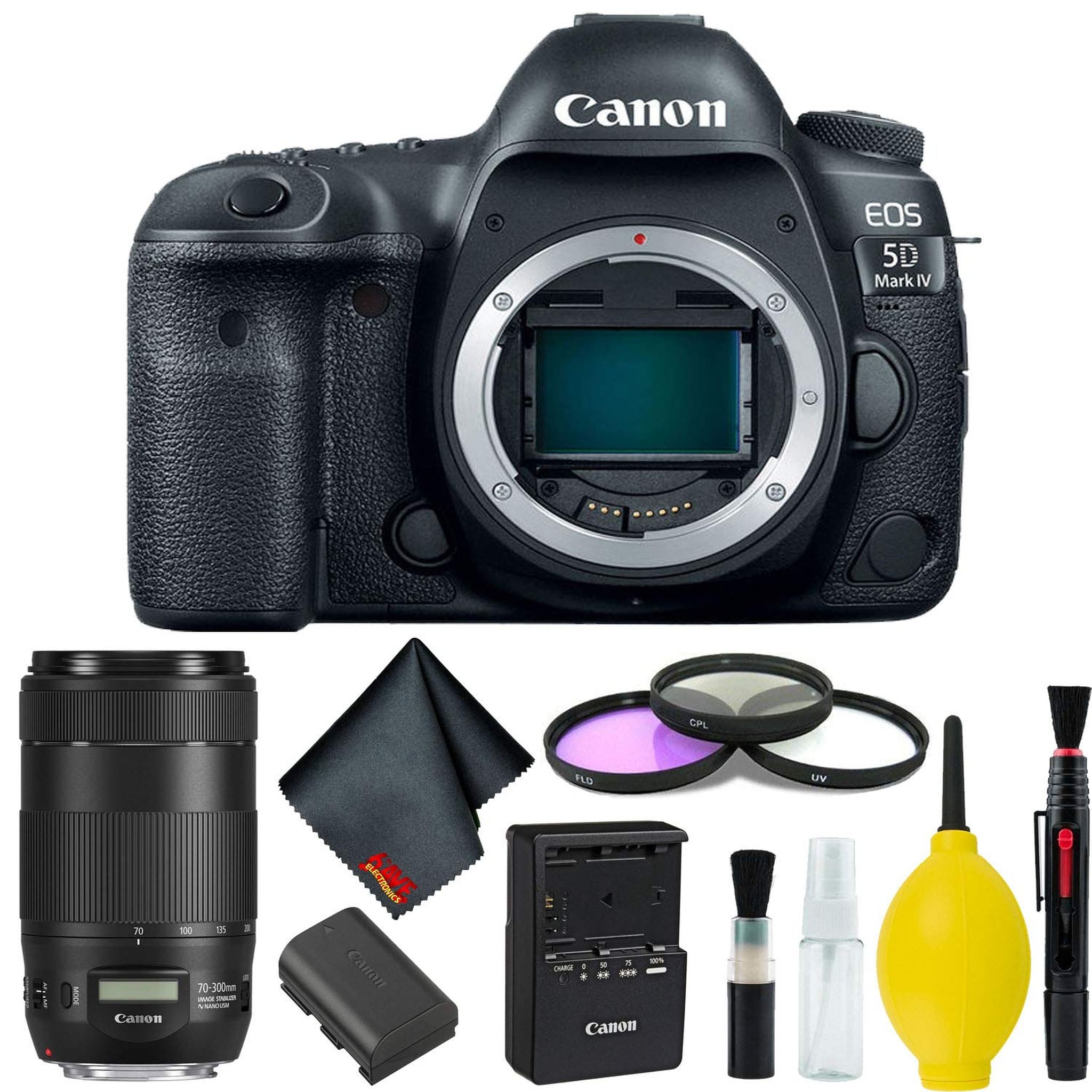 Canon EOS 5D Mark IV DSLR Camera Body Only 3 Piece Filter Kit International Model w/Canon EF 70-300mm f/4-5.6 is II US Canon