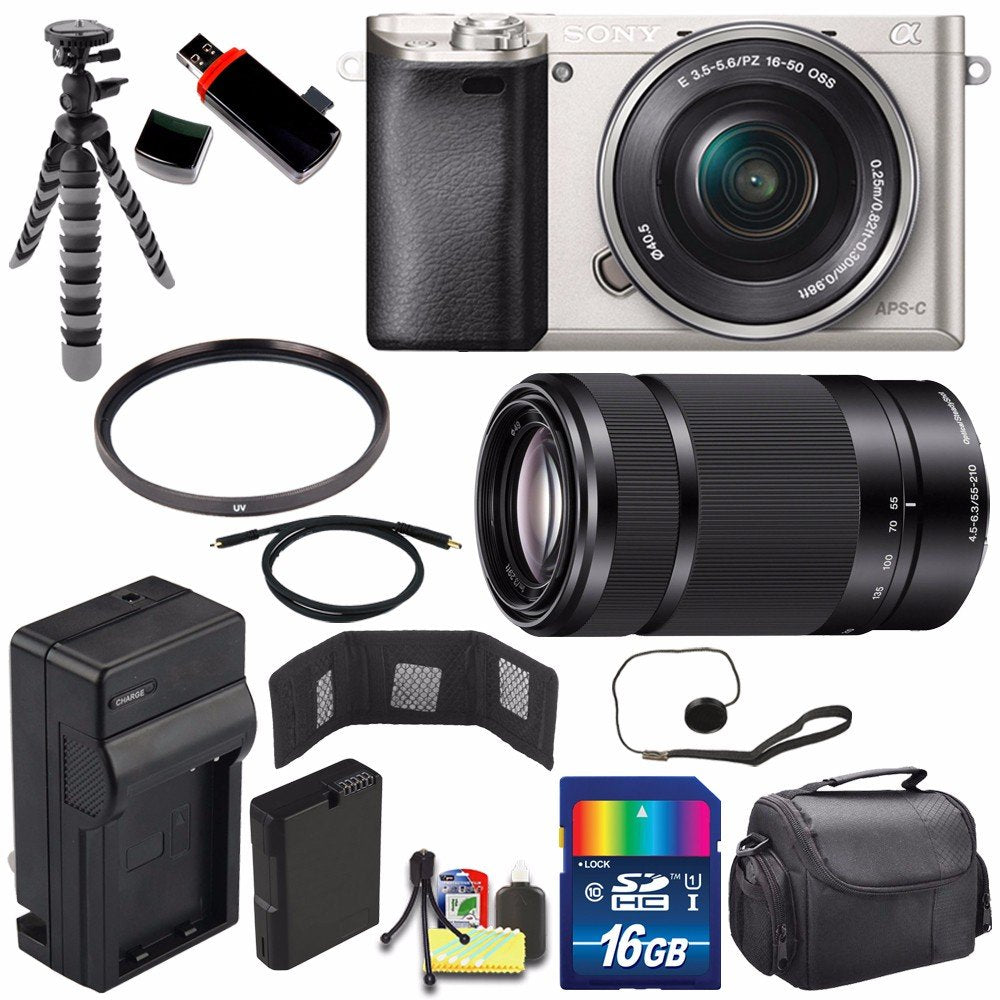 Sony Alpha a6000 Mirrorless Digital Camera with 16-50mm Lens Silver + Sony E 55-210mm f/4.5-6.3 OSS E-Mount Lens 16GB - Used Sony