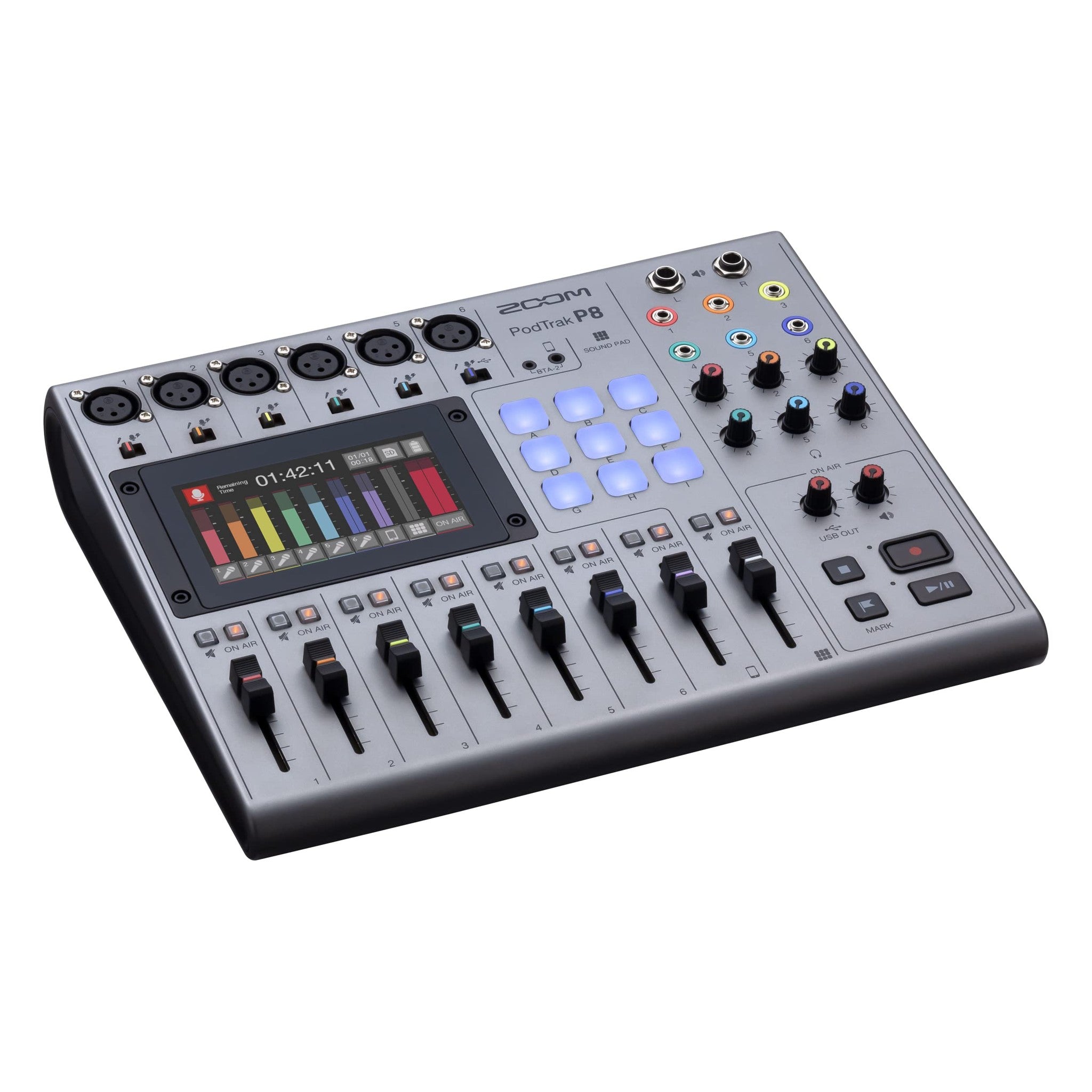 Zoom PodTrak P8 Podcast Recorder, 6 Microphone Inputs, 6 Headphone Outputs, Phone Input, Sound Pads, Onboard Editing, Record to SD card, USB Audio Interface, Battery Powered Zoom