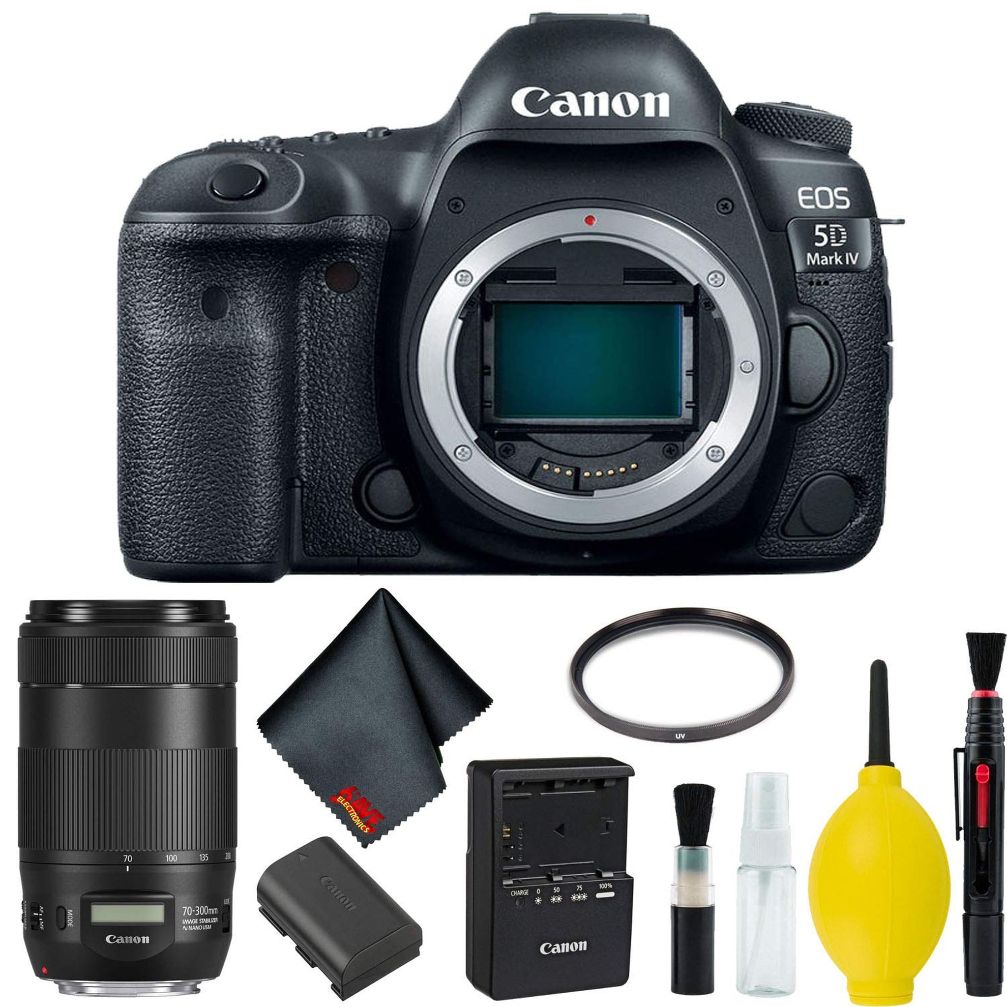 Canon EOS 5D Mark IV DSLR Camera Body Only Basic Kit International Model w/Canon EF 70-300mm f/4-5.6 is II USM Lens - Canon