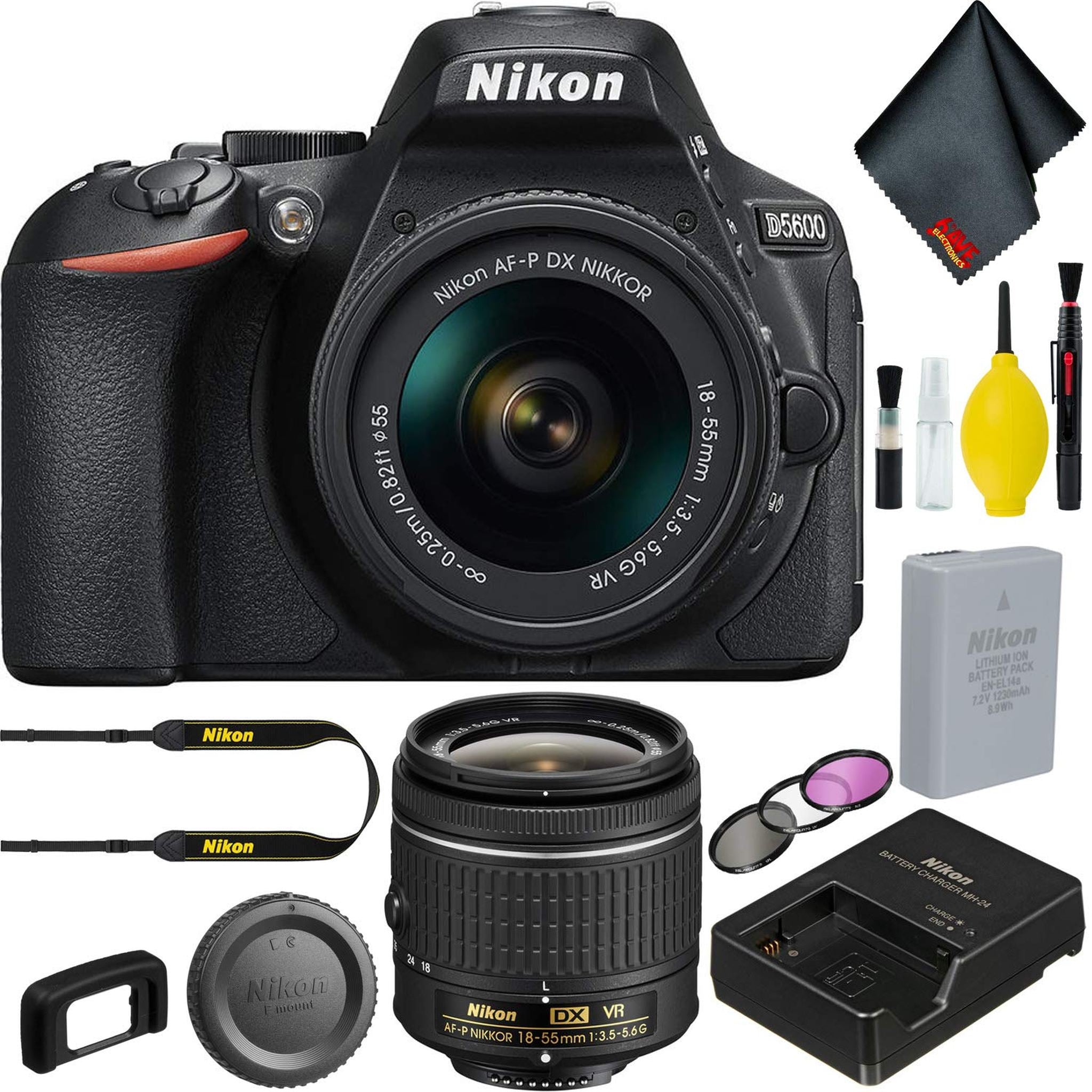 Nikon D5600 DSLR Camera with 18-55mm w/Filter Kit Bundle Nikon
