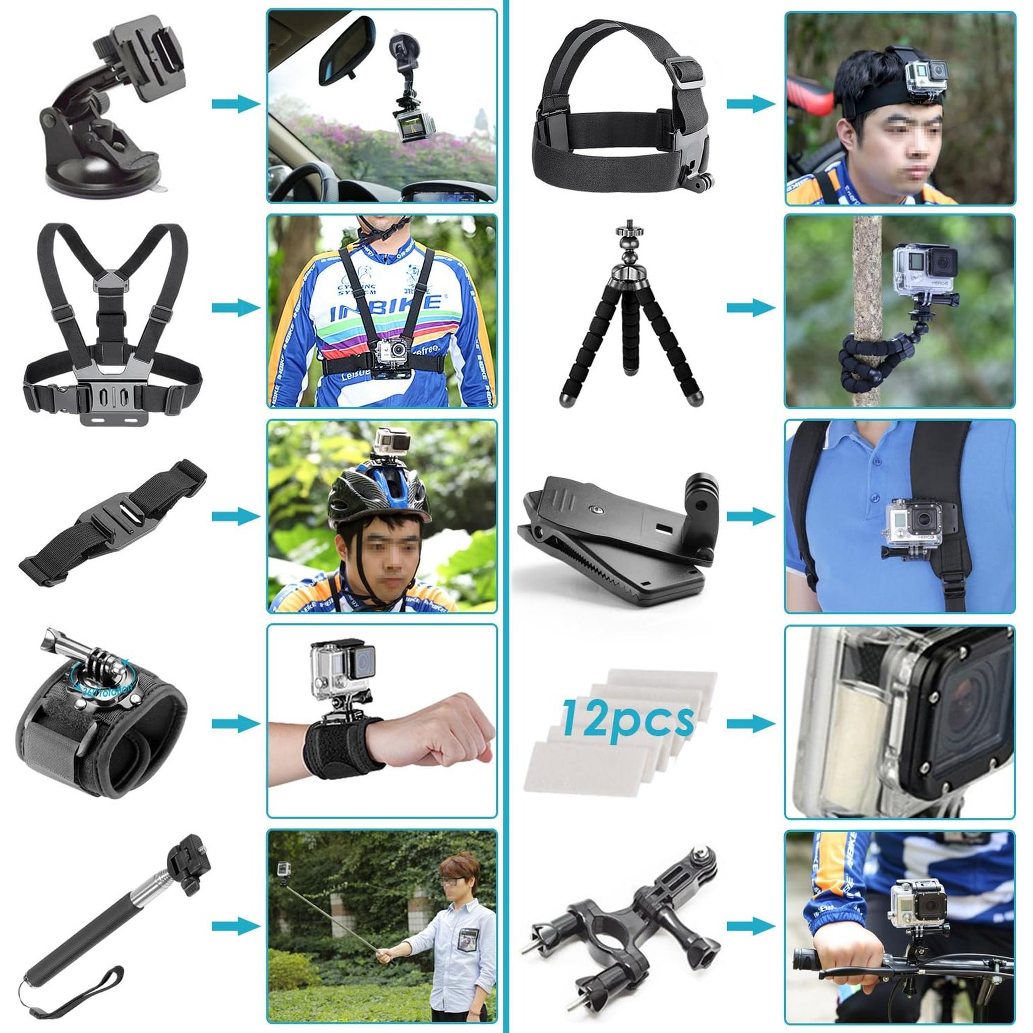 50-In-1 Action Camera Accessory Kit Bundle With - 64GB MICRO SD CARD + Cleaning Cloth - Compatible W/ GoPro Hero 8,7,6 6th Ave Electronics