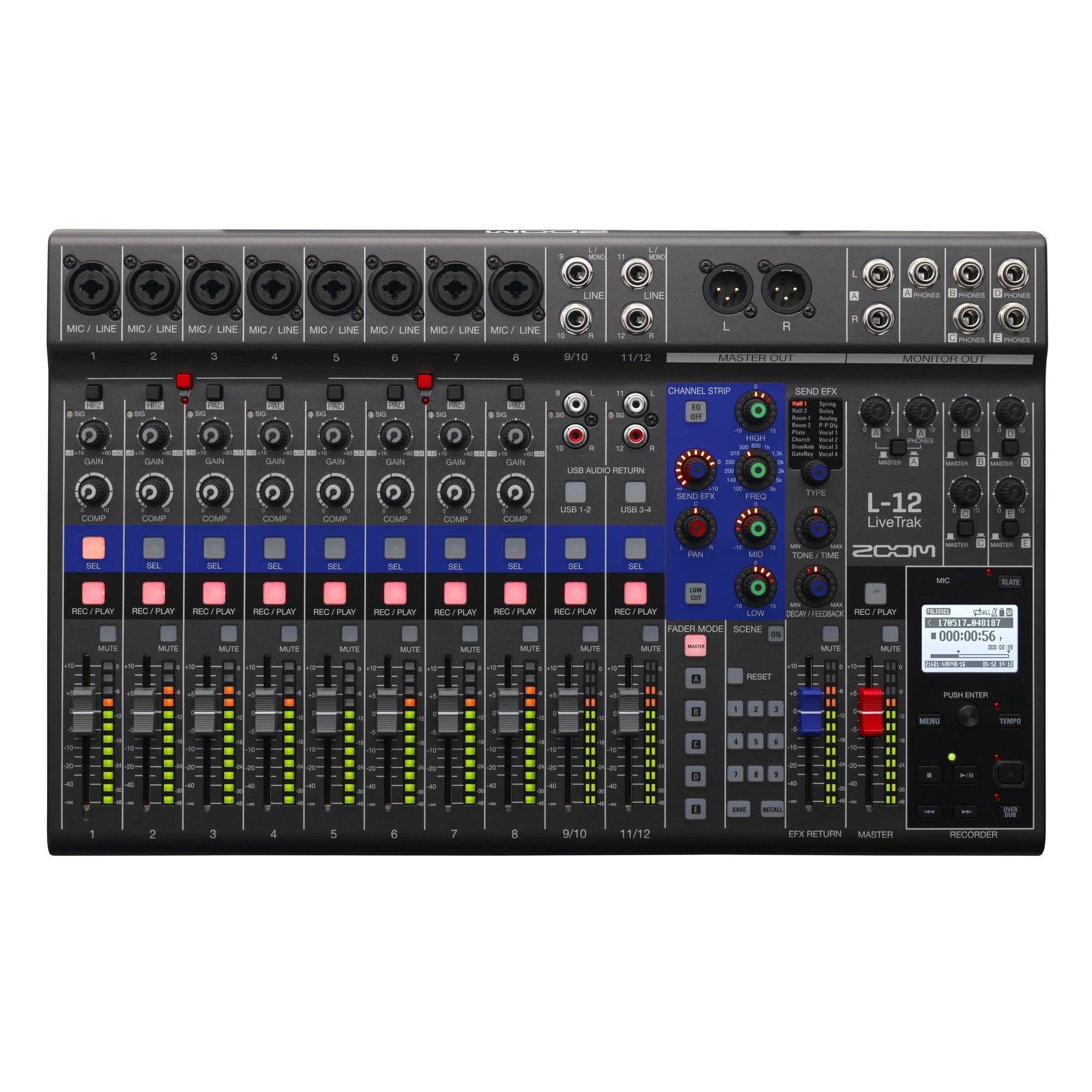 Zoom LiveTrak L-12 Digital Mixer & Multitrack Recorder, for Music, Podcasting, and More, 12-Input/ 14-Channel SD Recorder, 14-in/4-out USB Audio Interface, 5 Powered Headphone Outputs Zoom