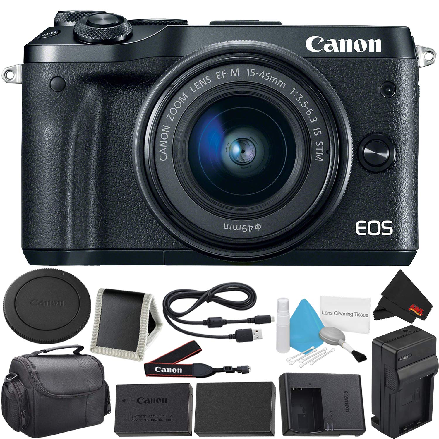 Canon EOS M6 Mirrorless Digital Camera with 15-45mm f/3.5-6.3 is STM Lens Kit- Bundle with Carrying Case + Extra Battery