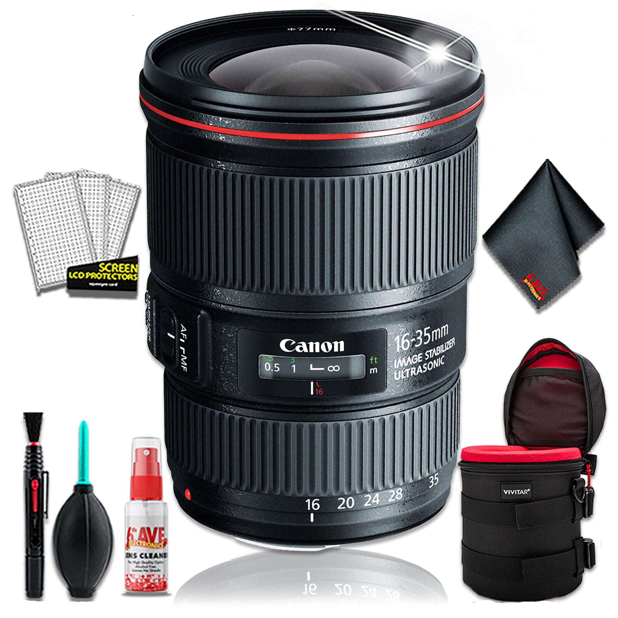Canon EF 16-35 4.0 f/4 L IS USM Intl Model + 6 inch Vivitar Premium Lens Case + Cleaning Kit Canon
