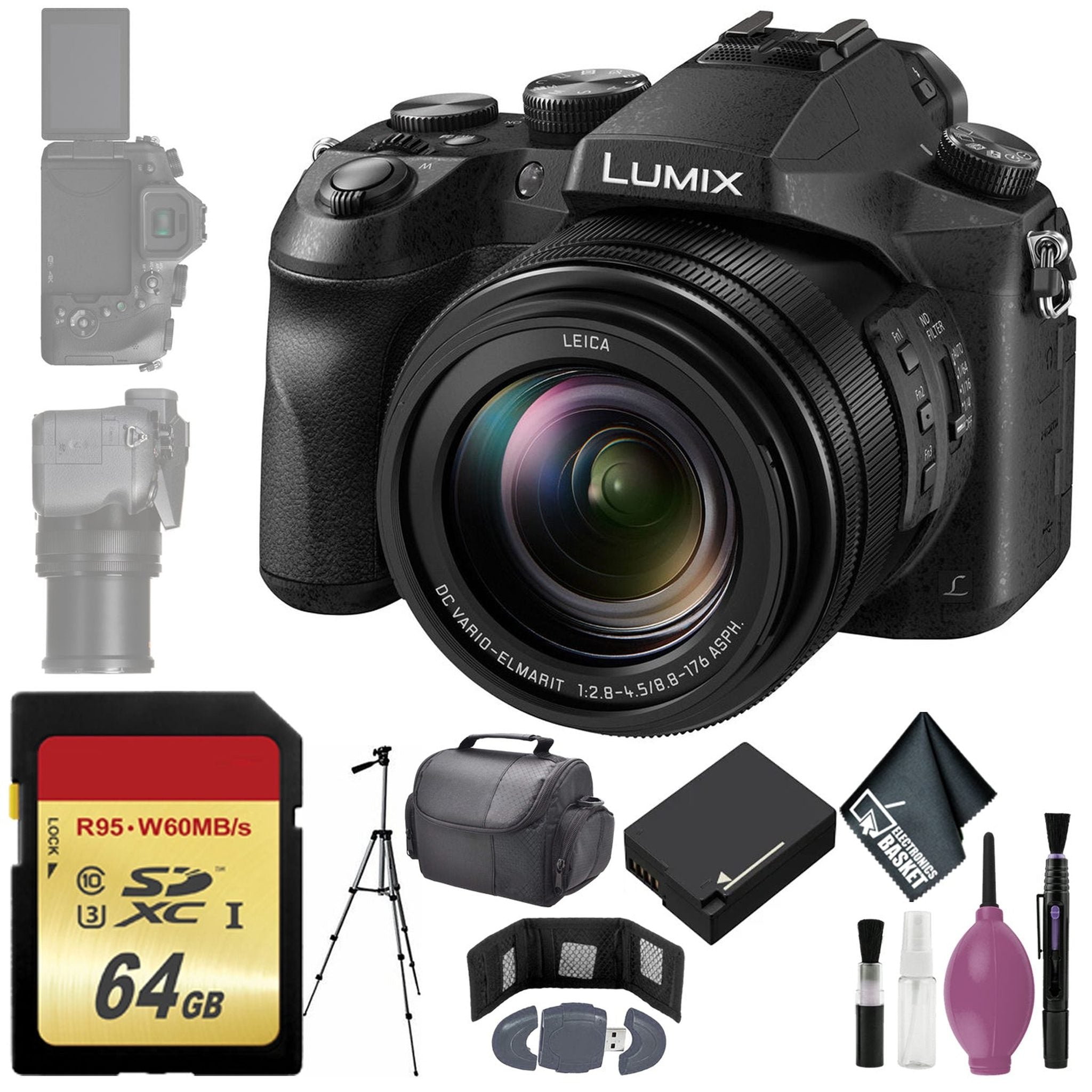 Panasonic Lumix DMC-FZ2500 Digital Camera - 64GB - Memory Card Wallet - Reader - Battery - 72" Tripod - Case Panasonic