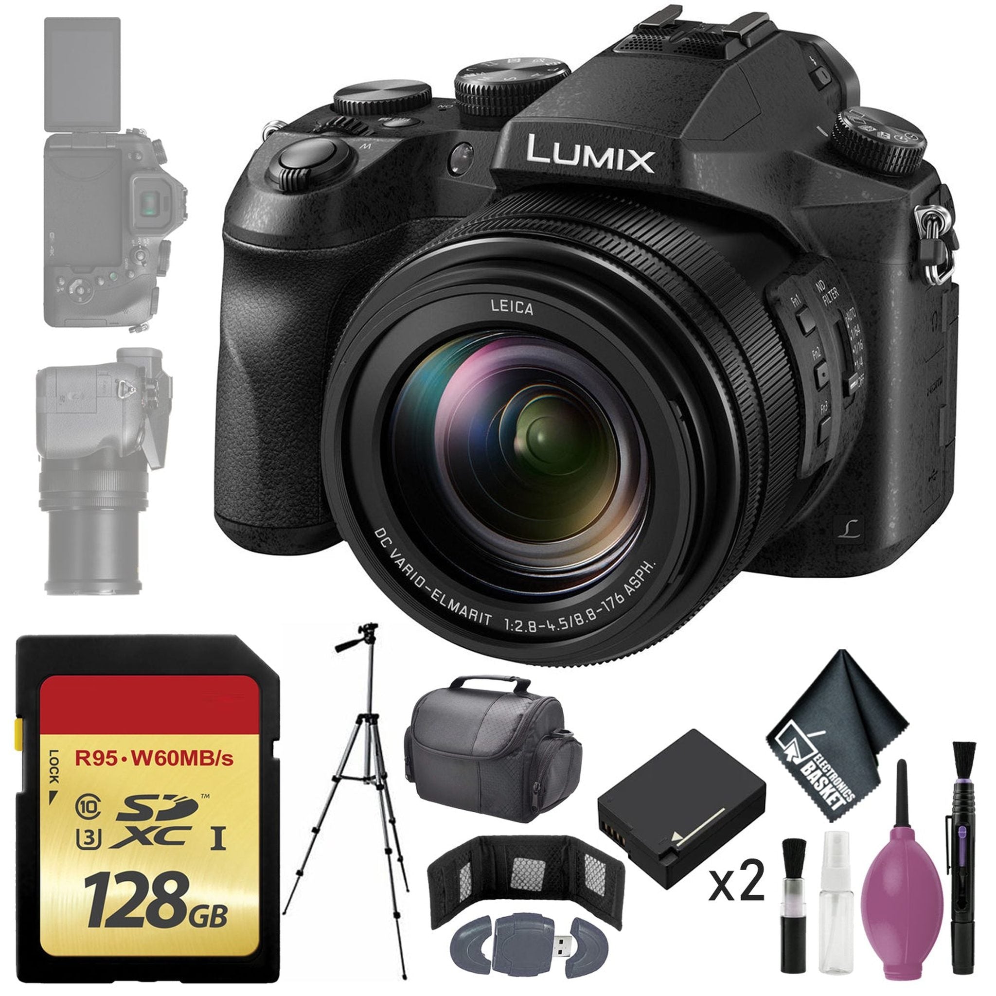 Panasonic Lumix DMC-FZ2500 Digital Camera - 128GB - Memory Card Wallet - Reader - Battery x2 - 72" Tripod - Case Panasonic