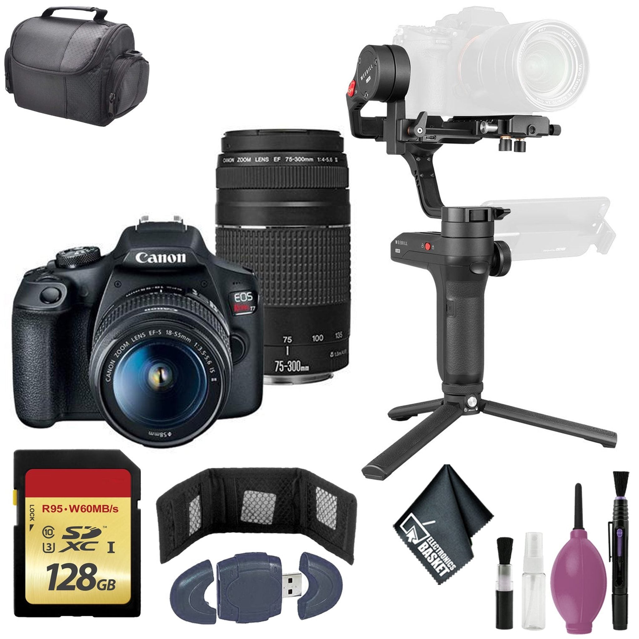 Zhiyun-Tech WEEBILL LAB Handheld Stabilizer - EOS Rebel T7 EF-S 18-55mm + 75-300 + BAG BUNDLE - 128GB Case Zhiyun-Tech