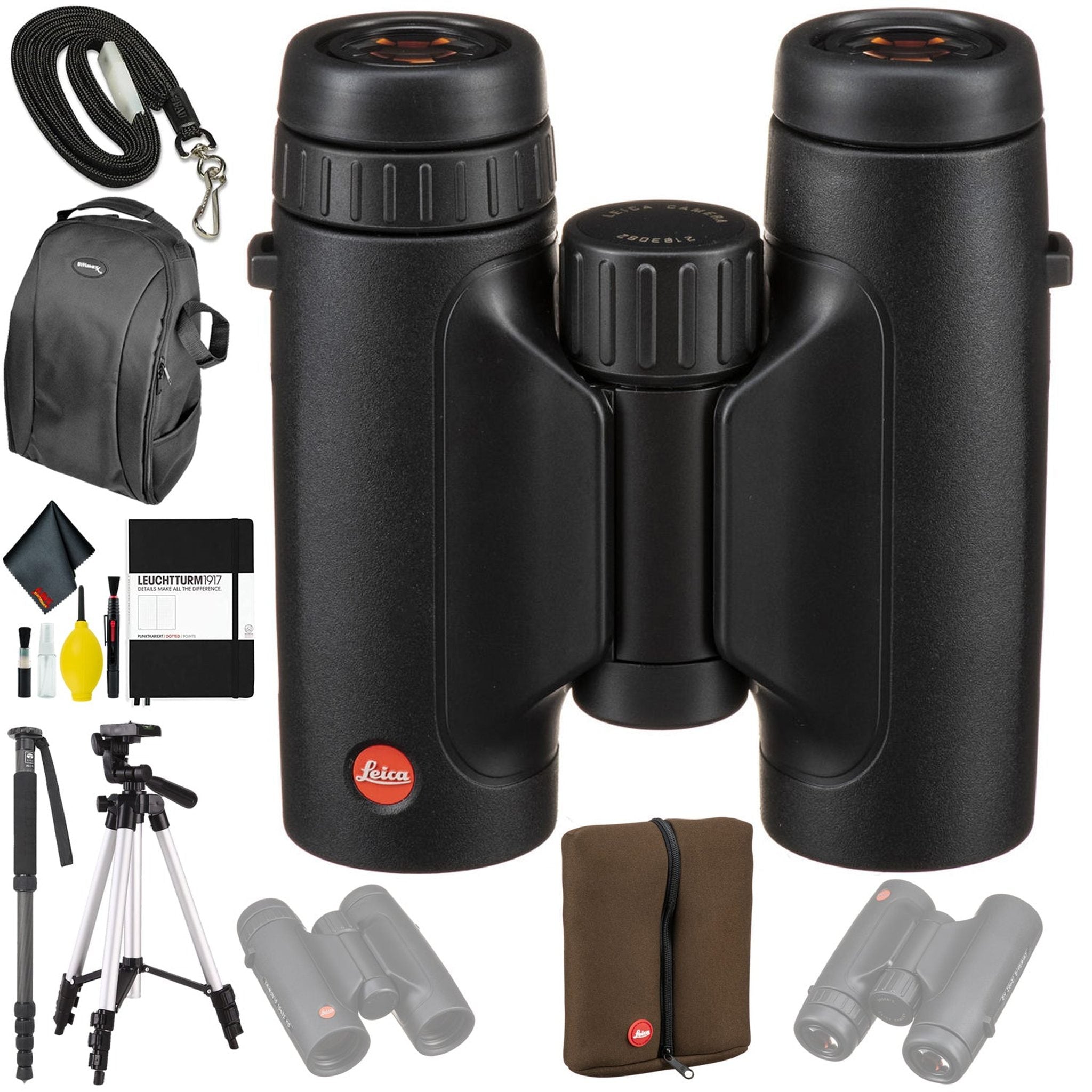 Leica 10x32 Trinovid HD Binocular - Hard Notebook - Monopod 70" - Tripod - Pack Base Bundle Leica