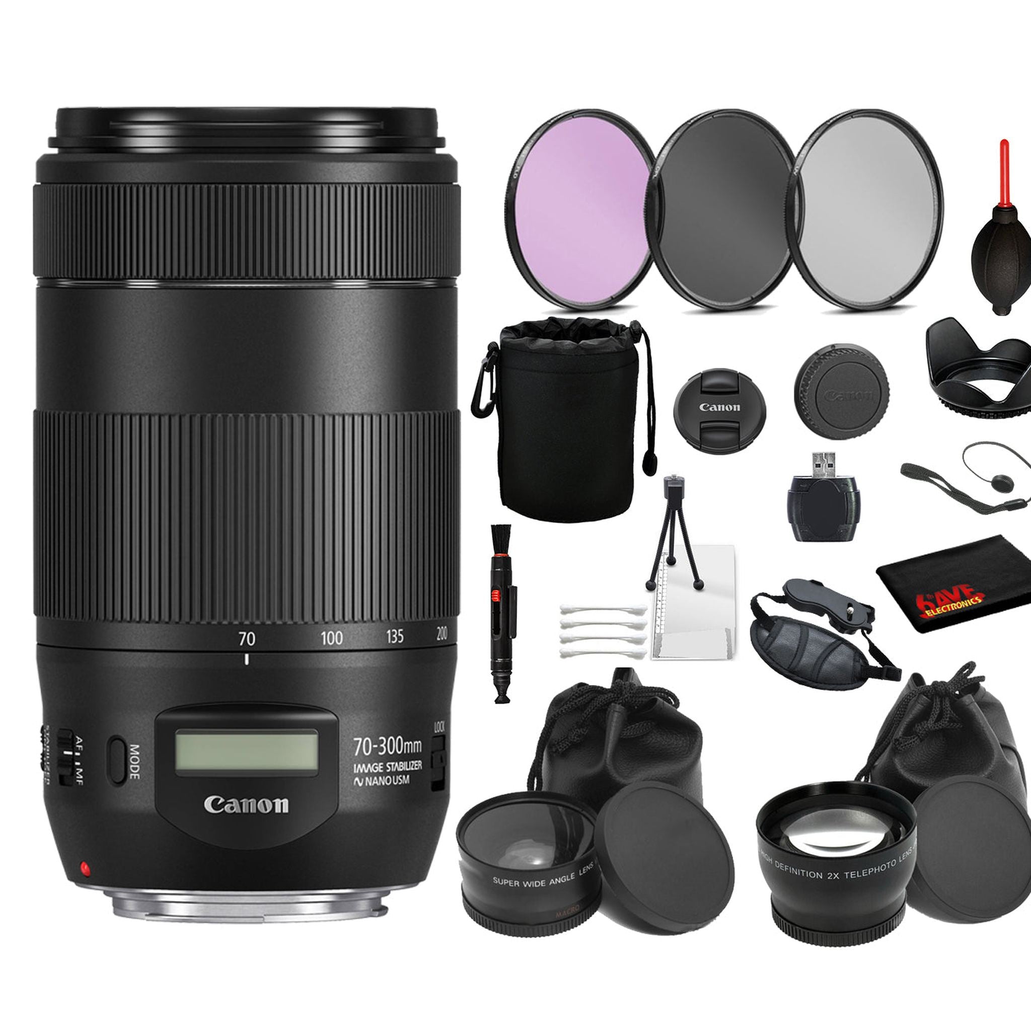 Canon EF 70-300mm f/4-5.6 IS II USM Lens 0571C002 Lens with Bundle includes- 3pc Filter Kit + Tulip Lens Hood + More Canon