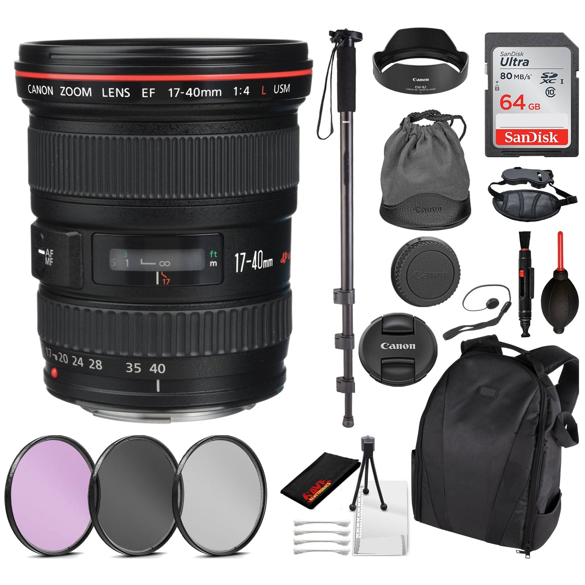 Canon EF 17-40mm f/4L USM Lens 8806A002 Essential Bundle for Canon EOS - International Model No Warranty Canon