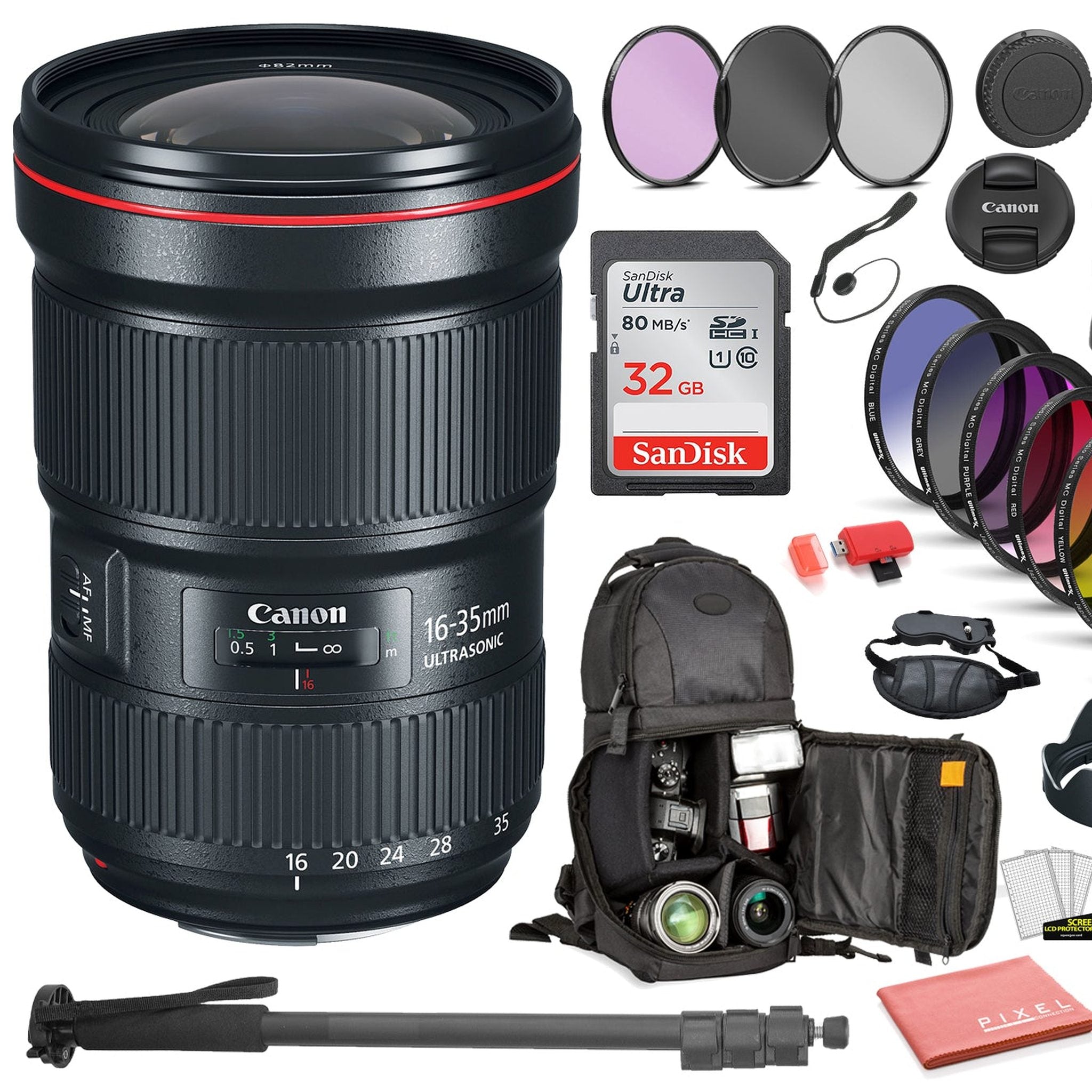 Canon EF 16-35mm f/2.8L III USM Lens 0573C002 Includes: DSLR Sling Backpack, 9PC Filter Kit, Sandisk 32GB SD + More Canon