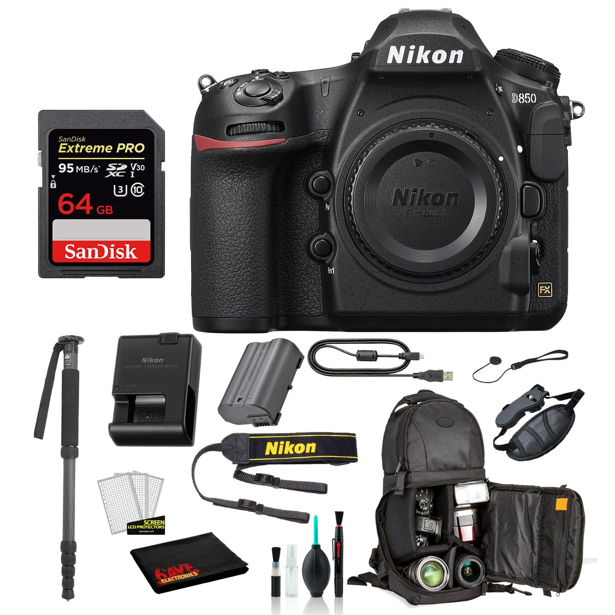 Nikon D850 DSLR Camera Body Only Bundle – Includes SanDisk 64GB Extreme PRO Card + Sling Backpack + MORE International Nikon