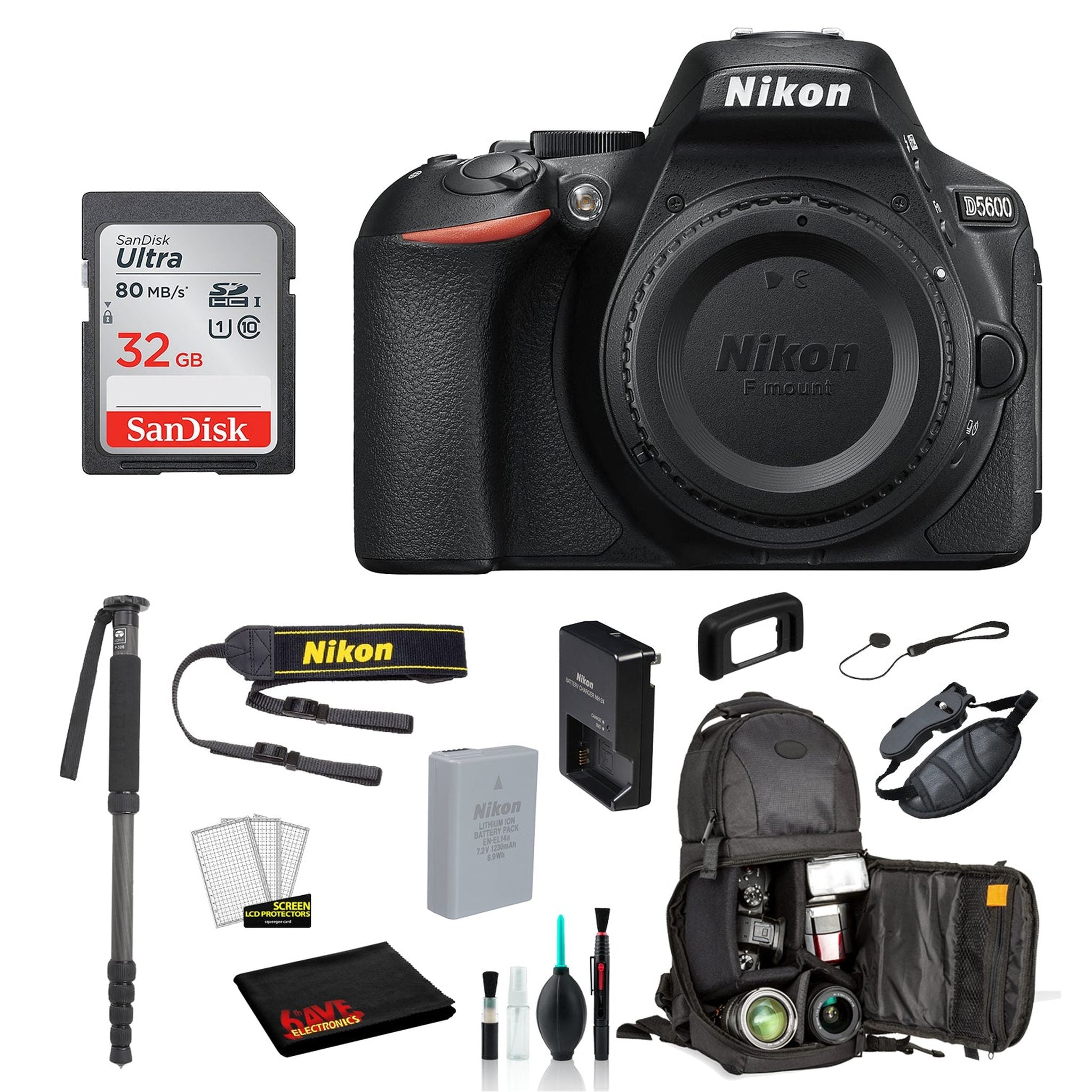 Nikon D5600 DSLR Camera Body Only Bundle – Includes SanDisk32GB SD Card + Sling Backpack + MORE - International Model Nikon