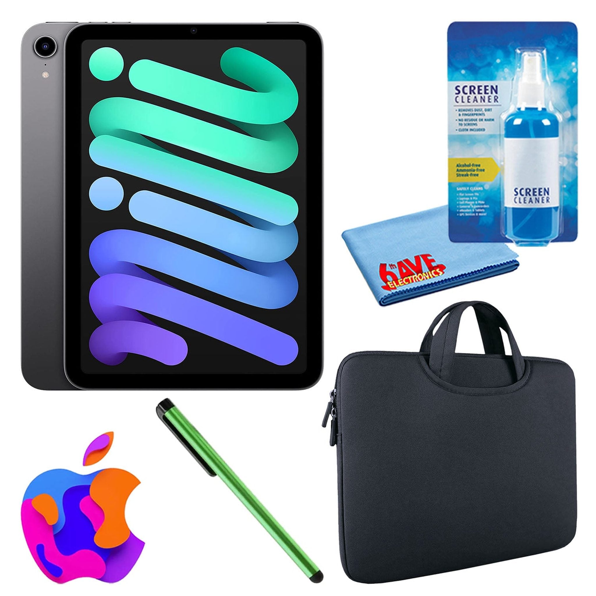 Apple iPad Mini 6 64GB, Cellular, Space Gray Bundle with Zipper Sleeve Apple