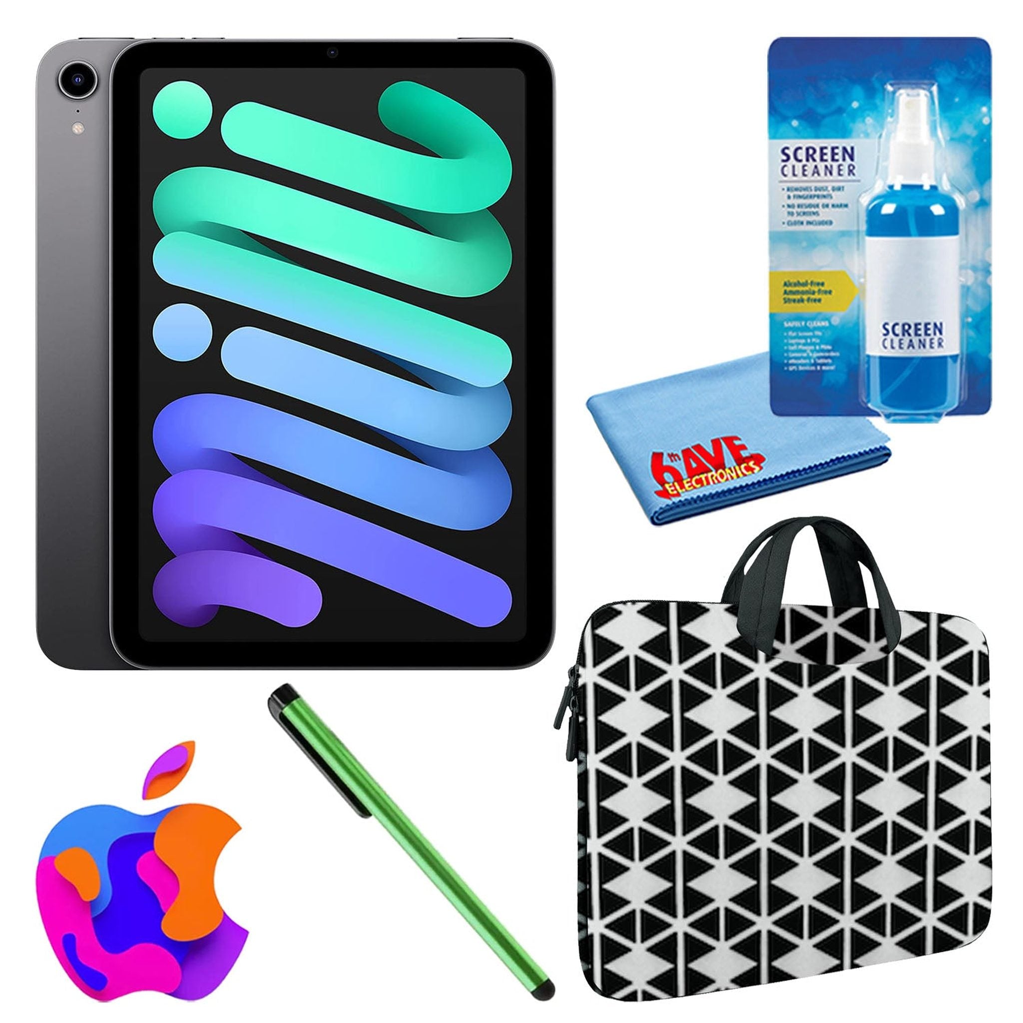 Apple iPad Mini 6 64GB, Cellular, Space Gray Bundle with Zipper Sleeve Apple