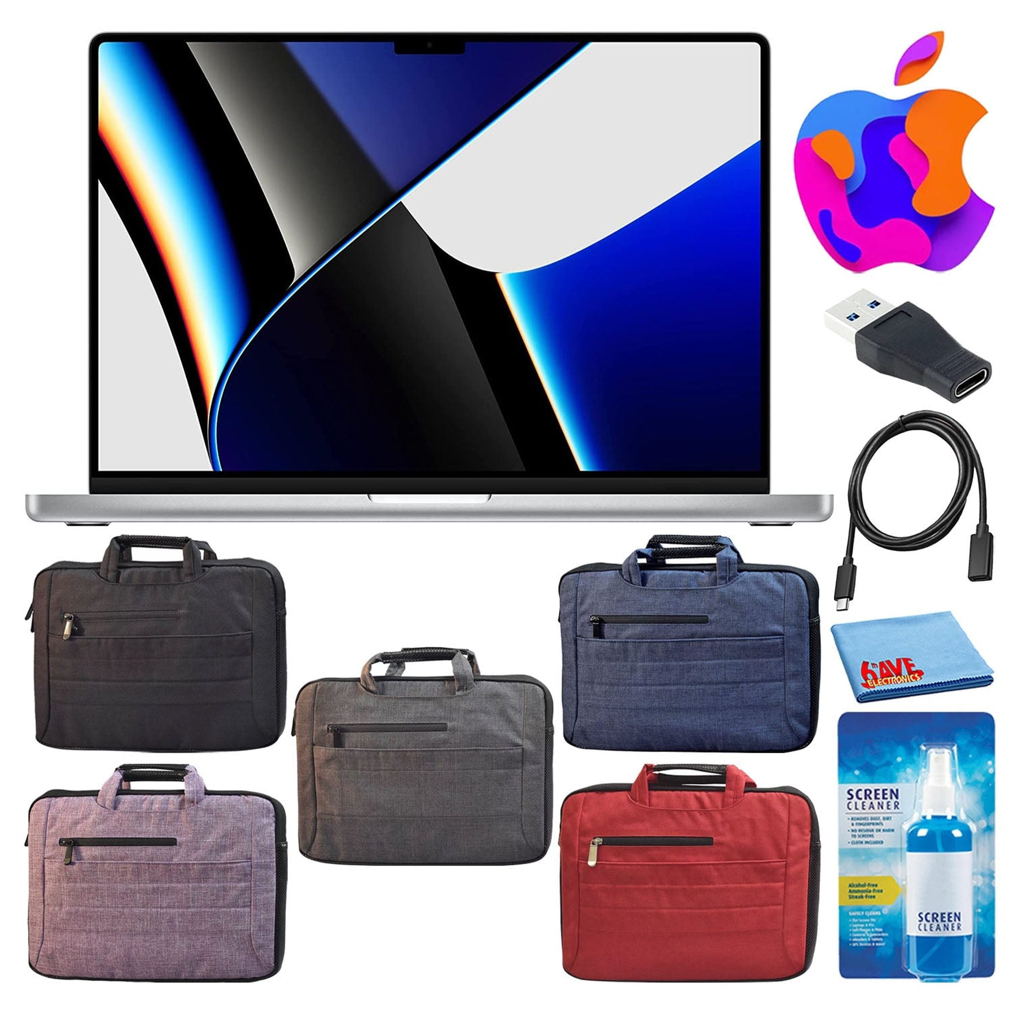 Apple MacBook Pro 16" Laptop 2021, M1 Pro, 512GB, Silver with Carrying Bag Apple