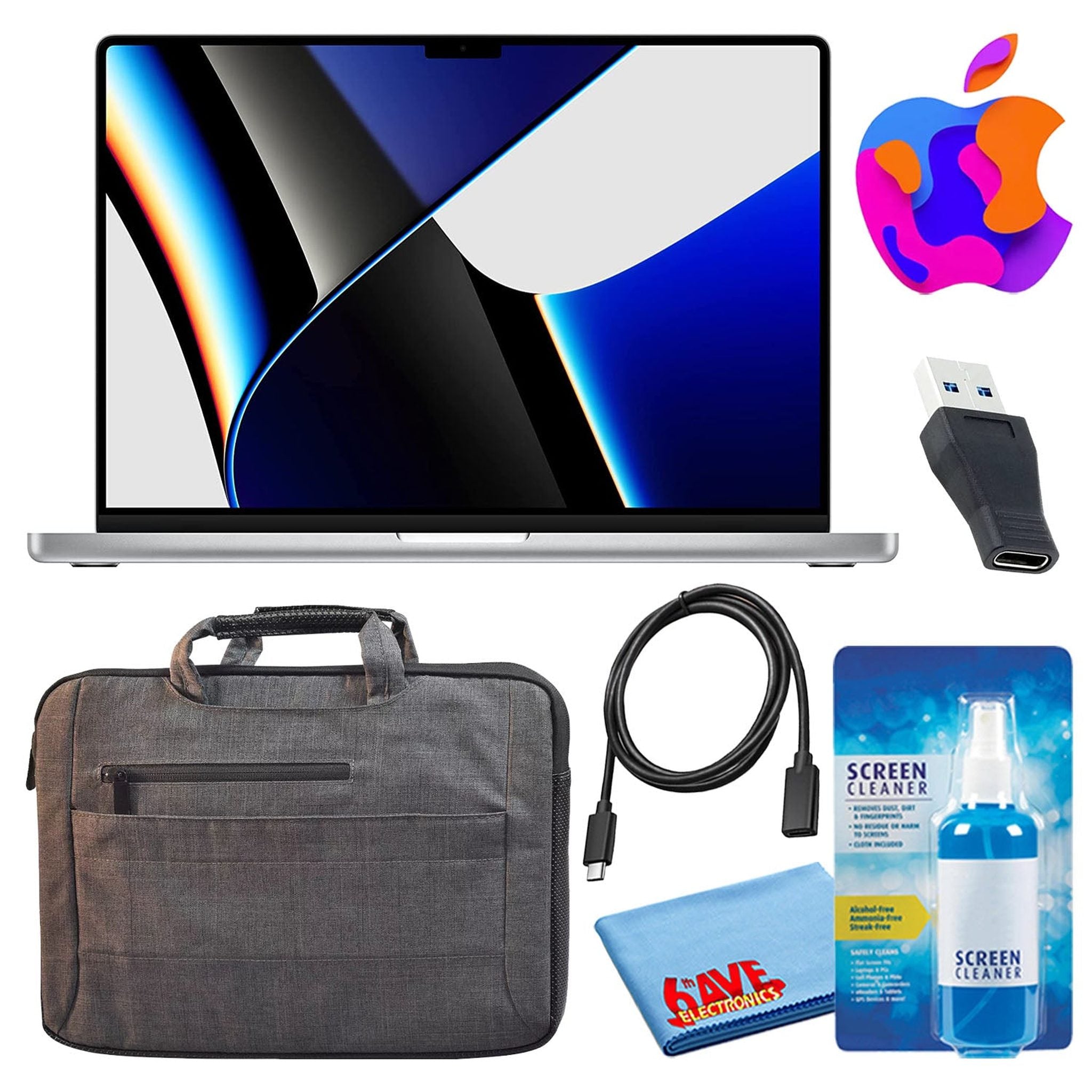 Apple MacBook Pro 16" Laptop 2021, M1 Pro, 512GB, Silver with Carrying Bag Apple