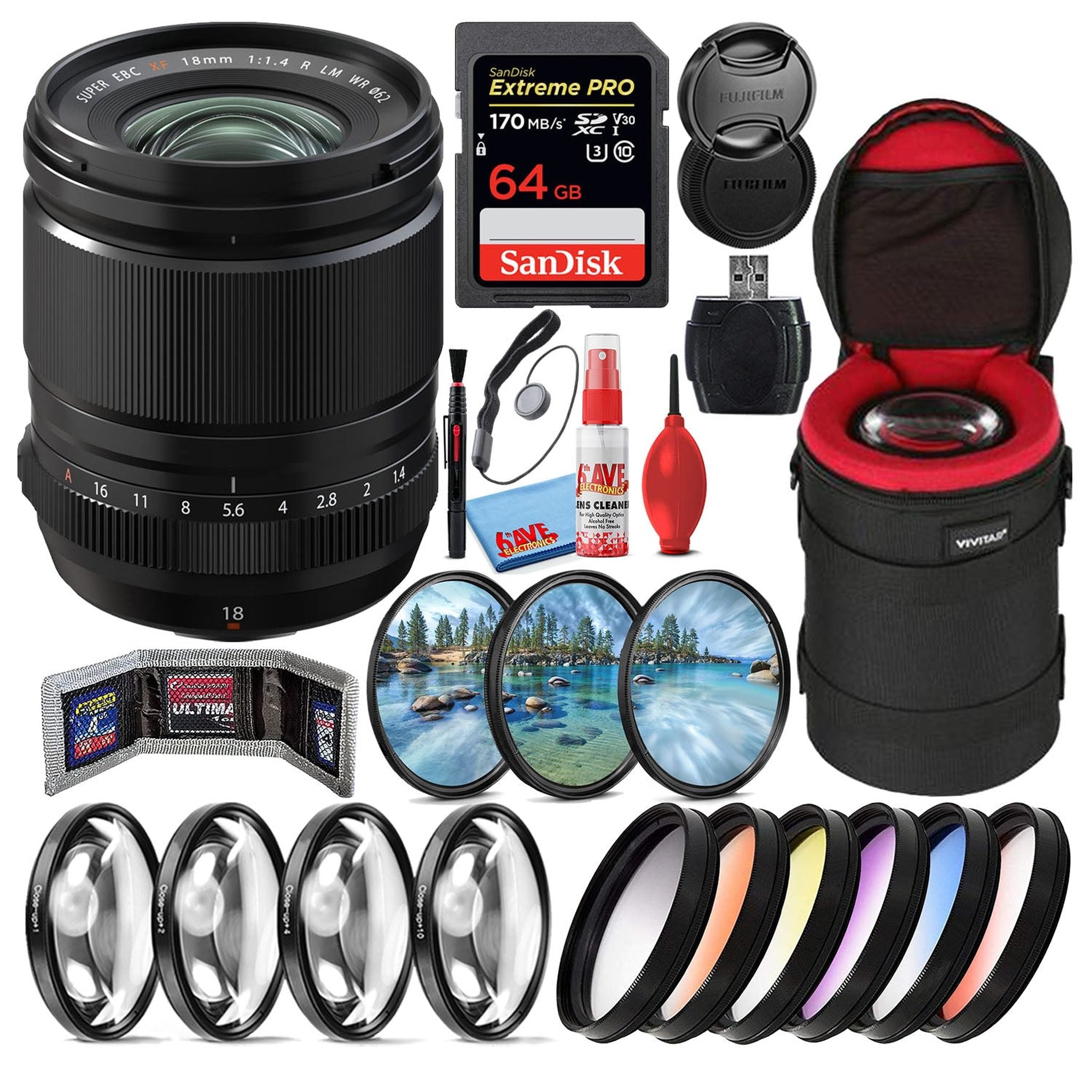Fujifilm Fujinon XF 18mm f/1.4 R LM WR Prime Lens + 64GB SD Card Bundle Fujifilm